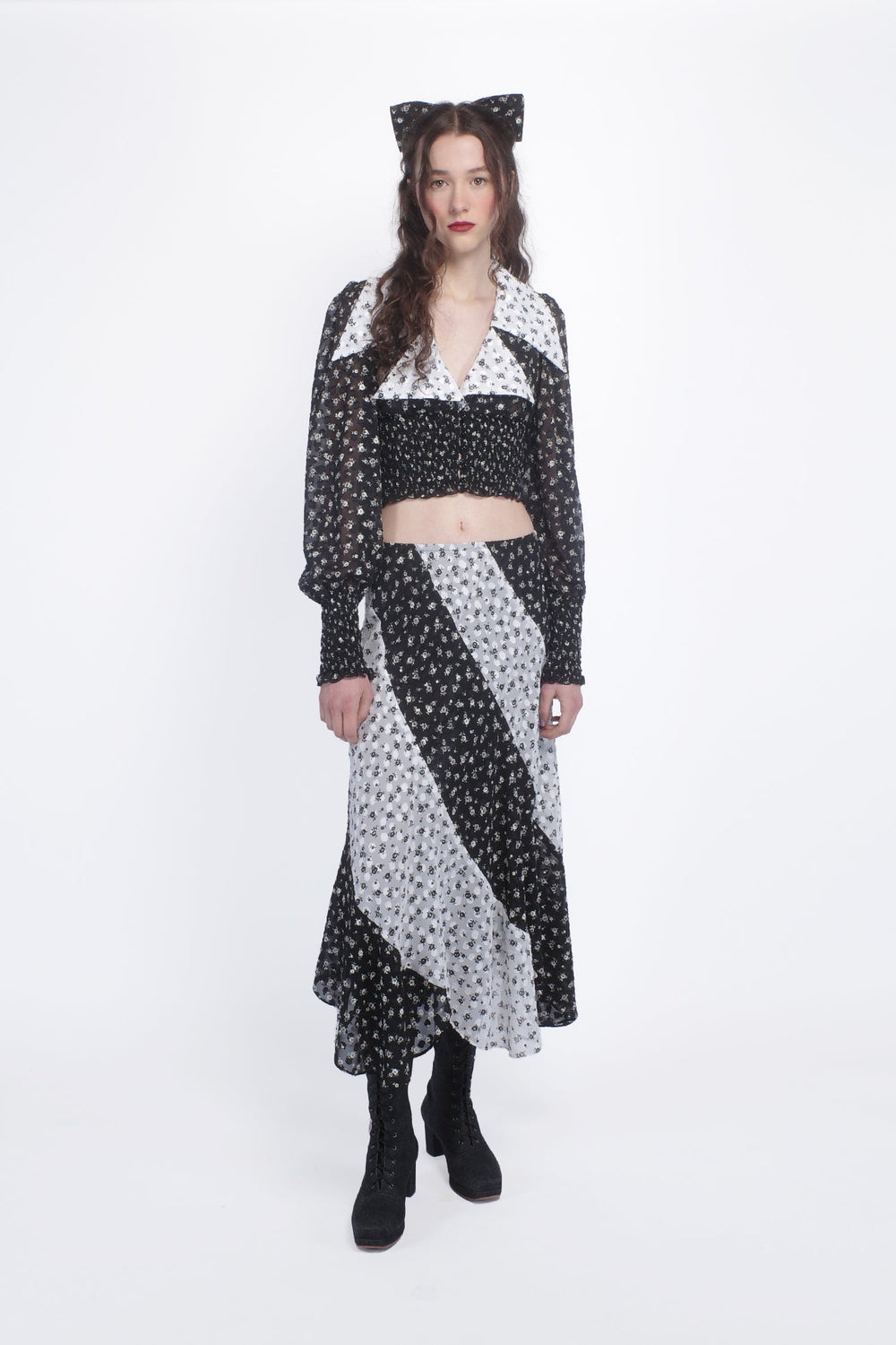Ditsy Dot Chiffon Contrast Flowy Skirt - Anna Sui US