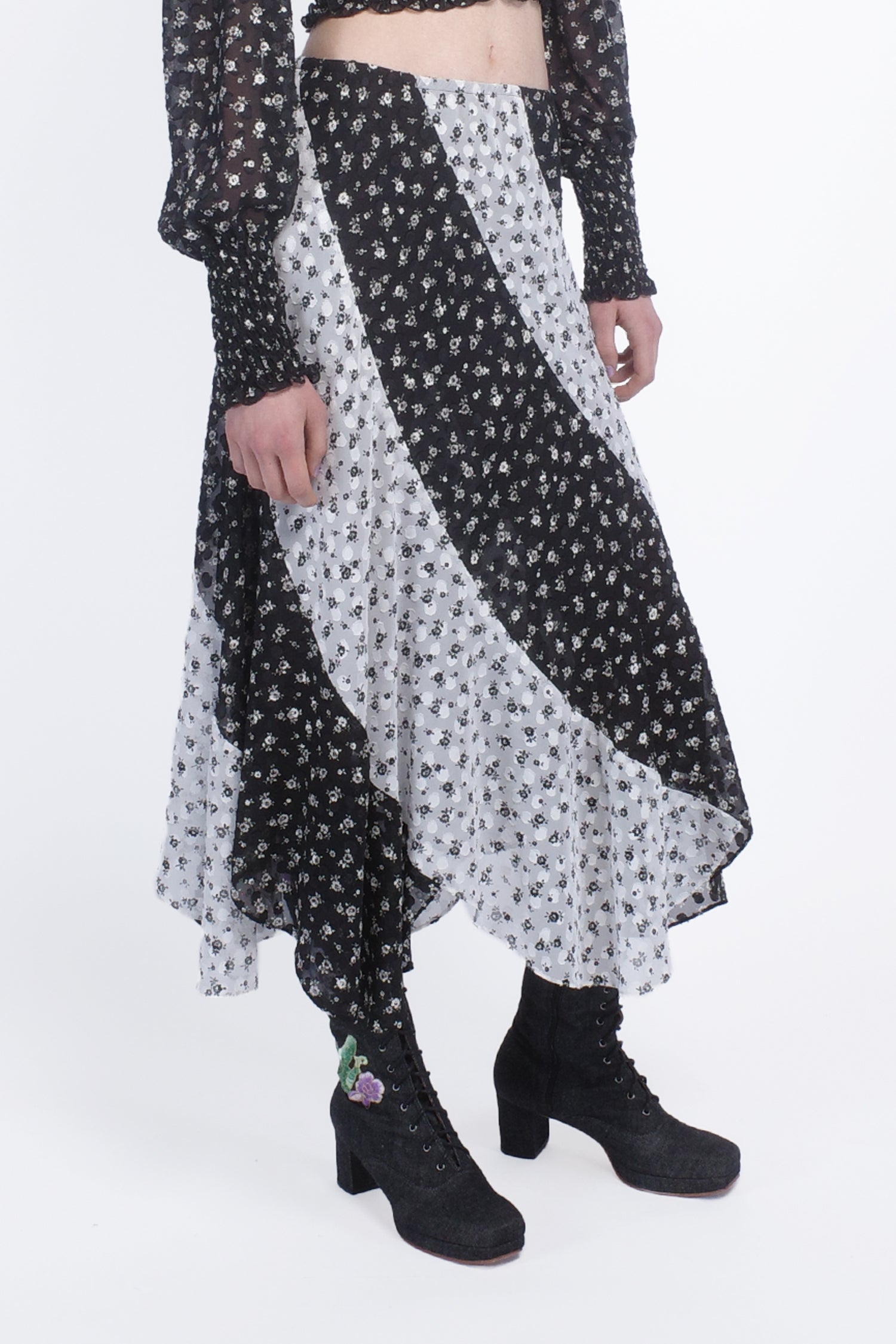 Ditsy Dot Chiffon Contrast Flowy Skirt - Anna Sui US