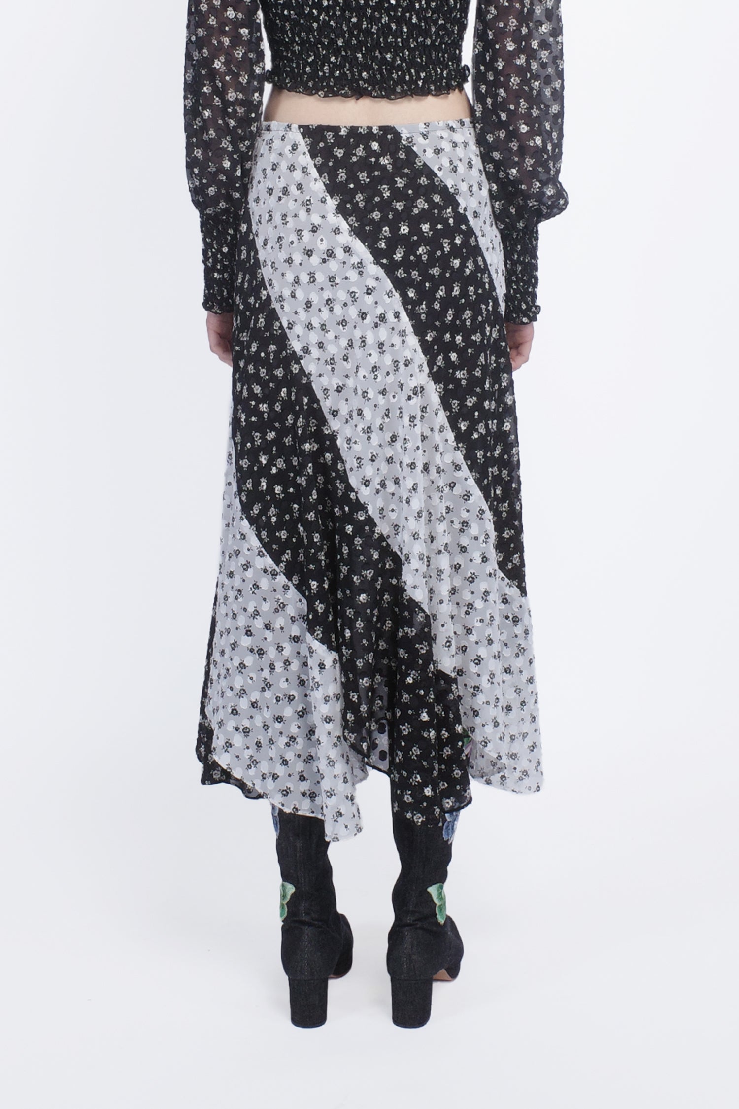 Ditsy Dot Chiffon Contrast Flowy Skirt - Anna Sui US