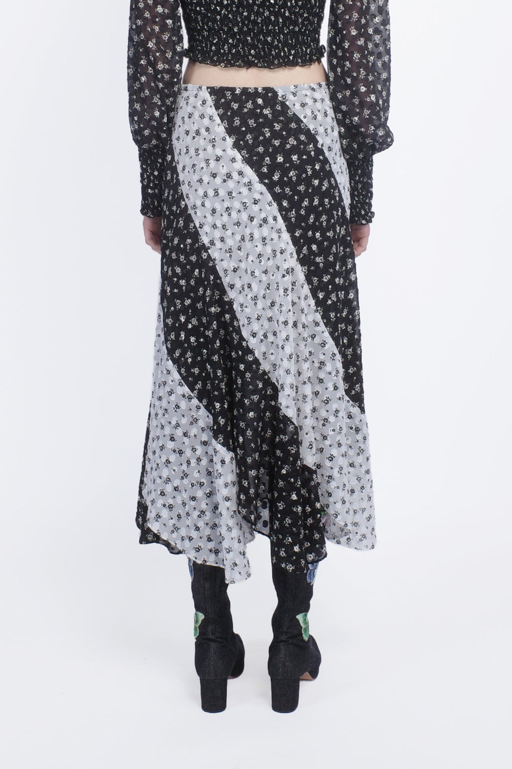 Ditsy Dot Chiffon Contrast Flowy Skirt - Anna Sui US