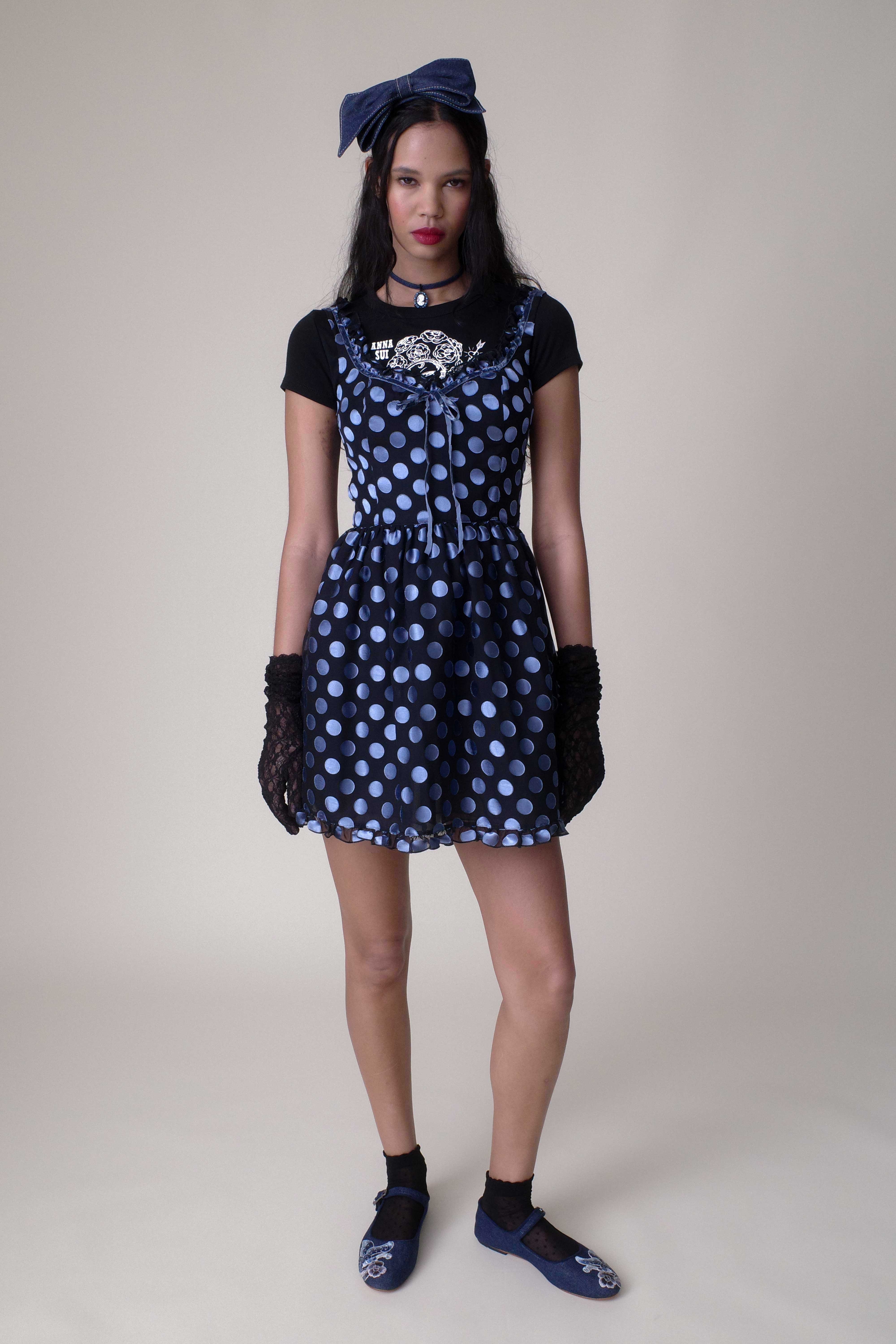 Dot Chiffon Ruffle Mini Dress - Anna Sui Discount