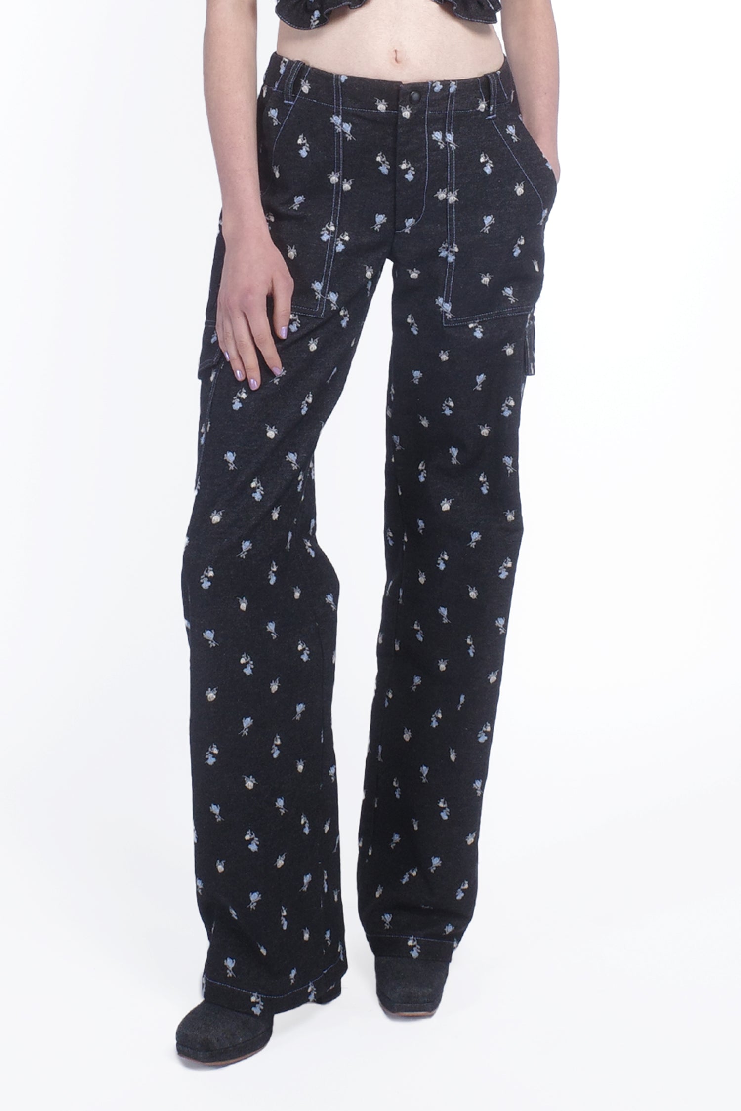 Denim Embroidered Roses Cargo Pants - Anna Sui Discount