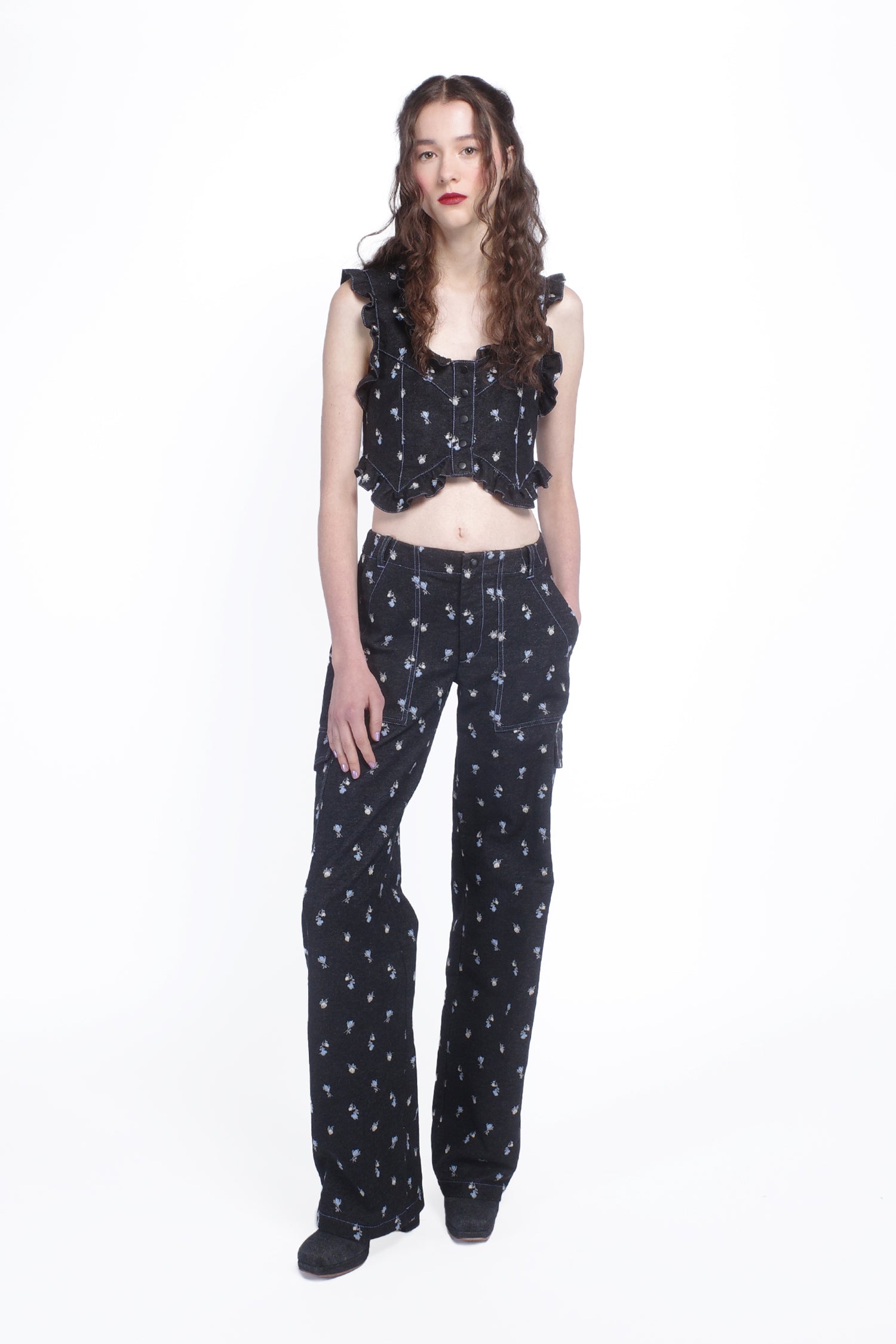 Denim Embroidered Roses Cargo Pants - Anna Sui Discount