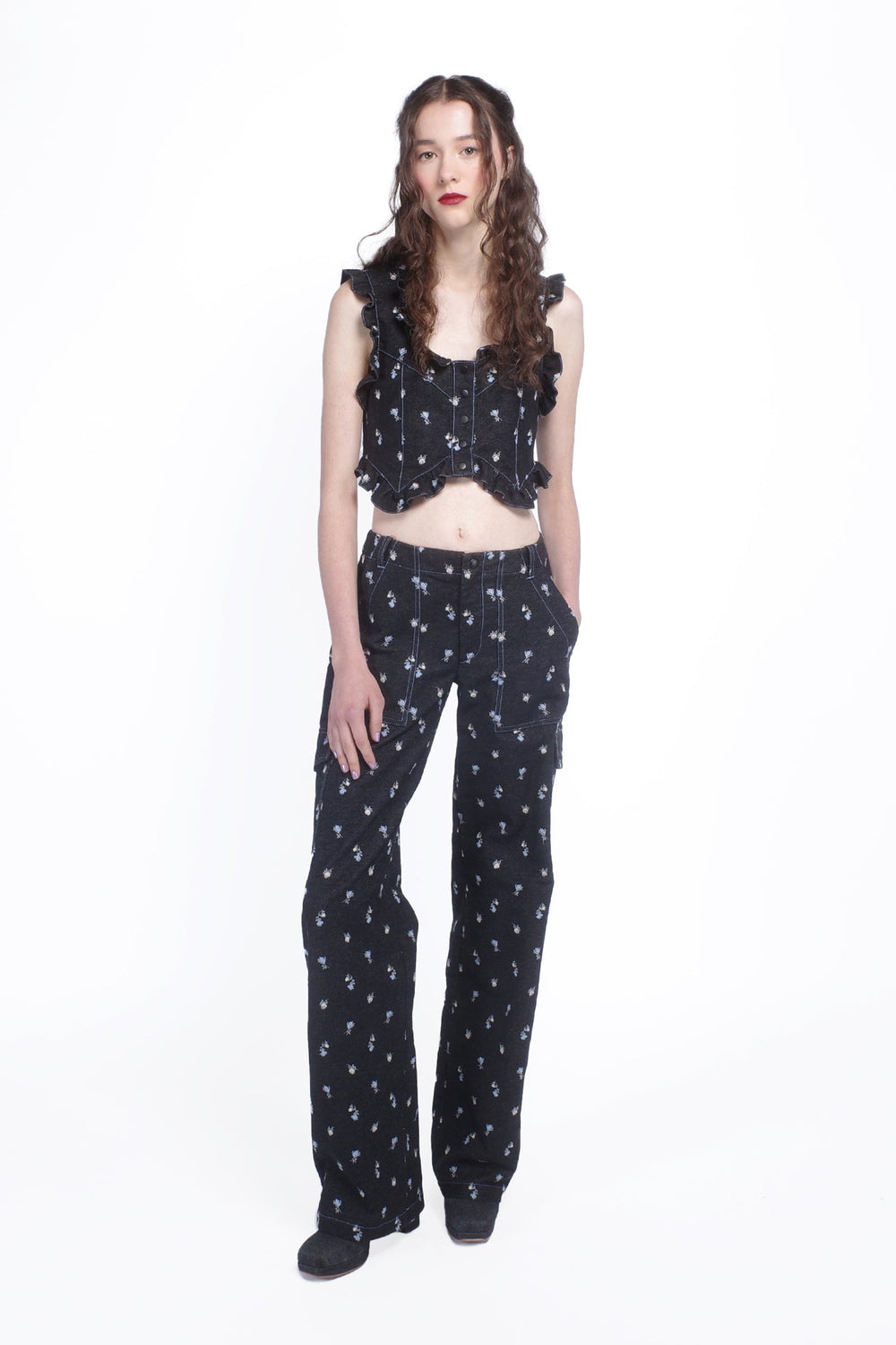 Denim Embroidered Roses Cargo Pants - Anna Sui Discount