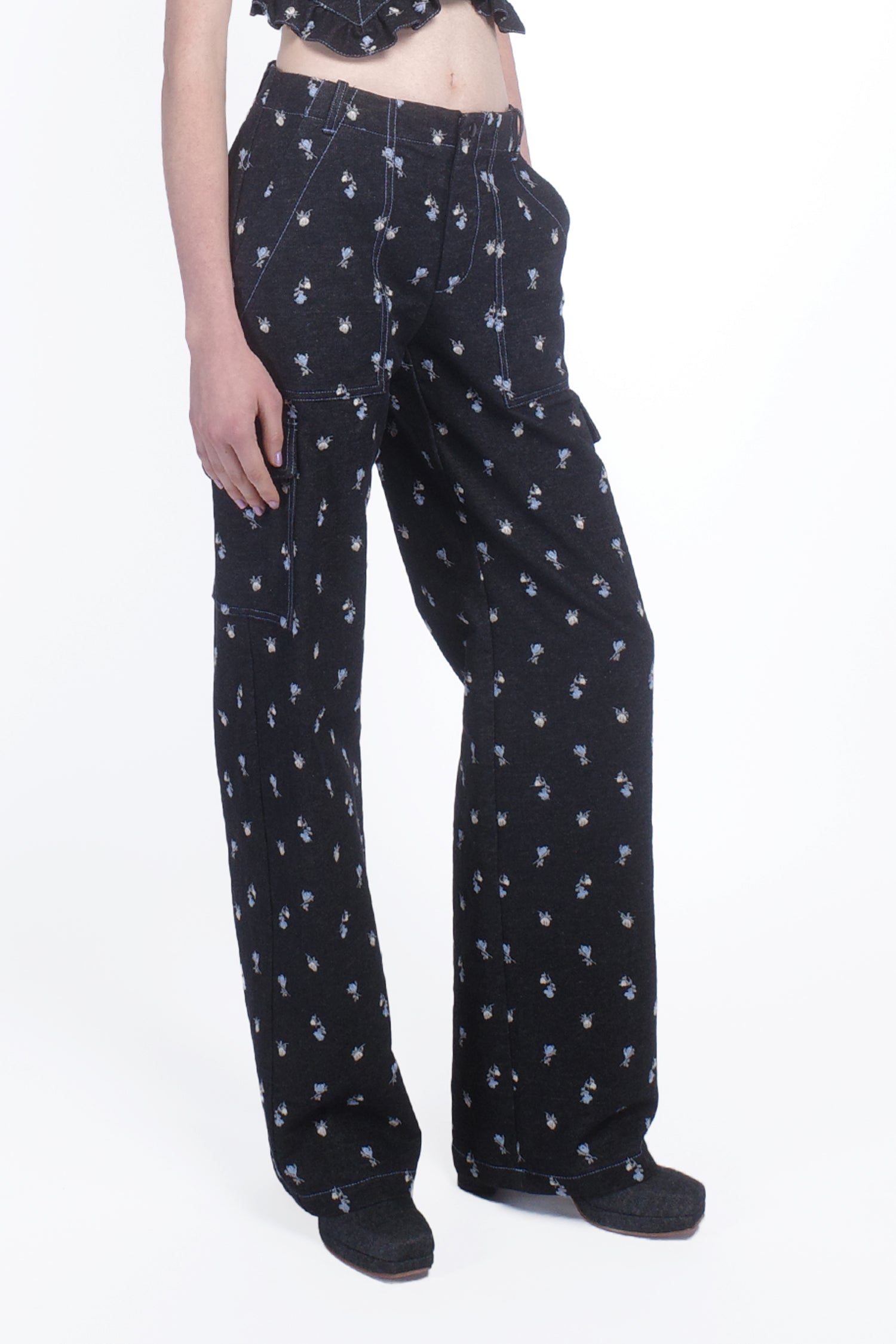 Denim Embroidered Roses Cargo Pants - Anna Sui Discount