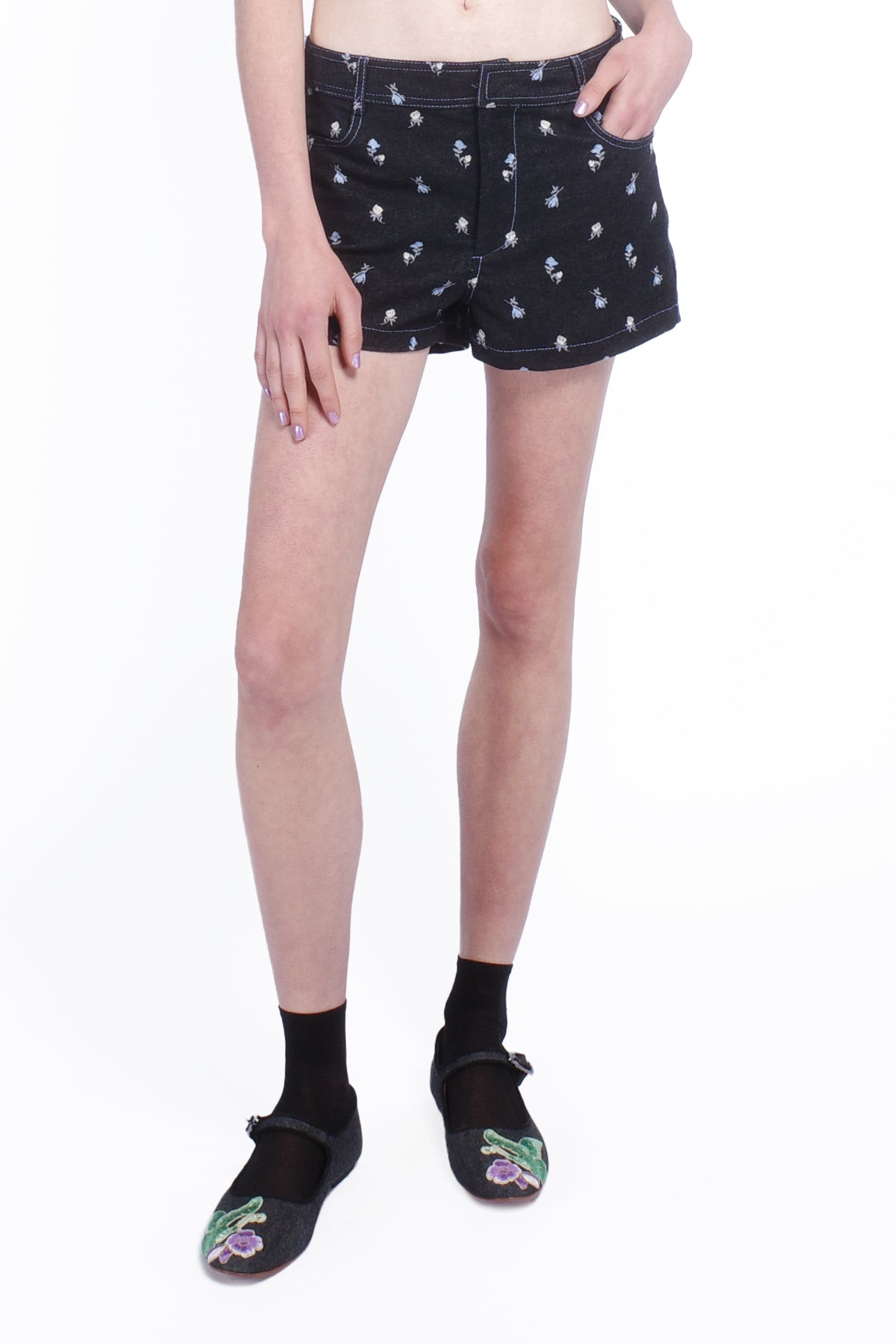Denim Embroidered Roses Shorts - Anna Sui Sale