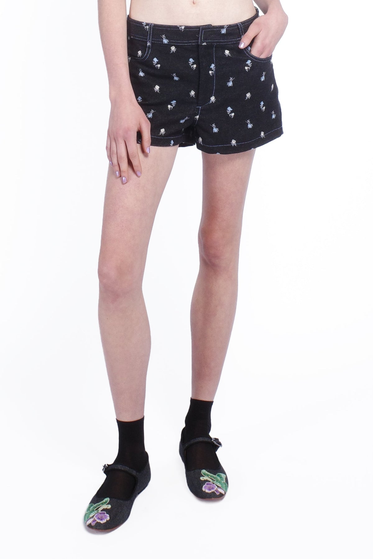 Denim Embroidered Roses Shorts - Anna Sui Sale