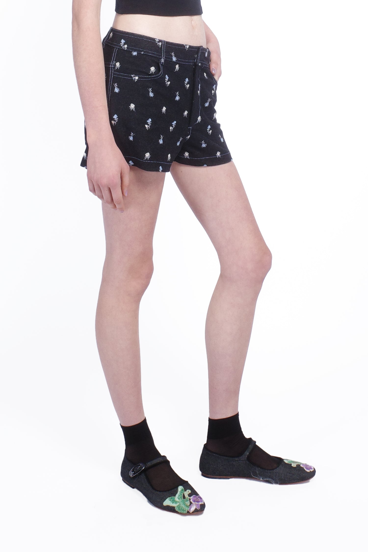 Denim Embroidered Roses Shorts - Anna Sui Sale