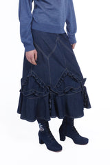 Denim Ruffle Maxi Skirt - Anna Sui Outlet