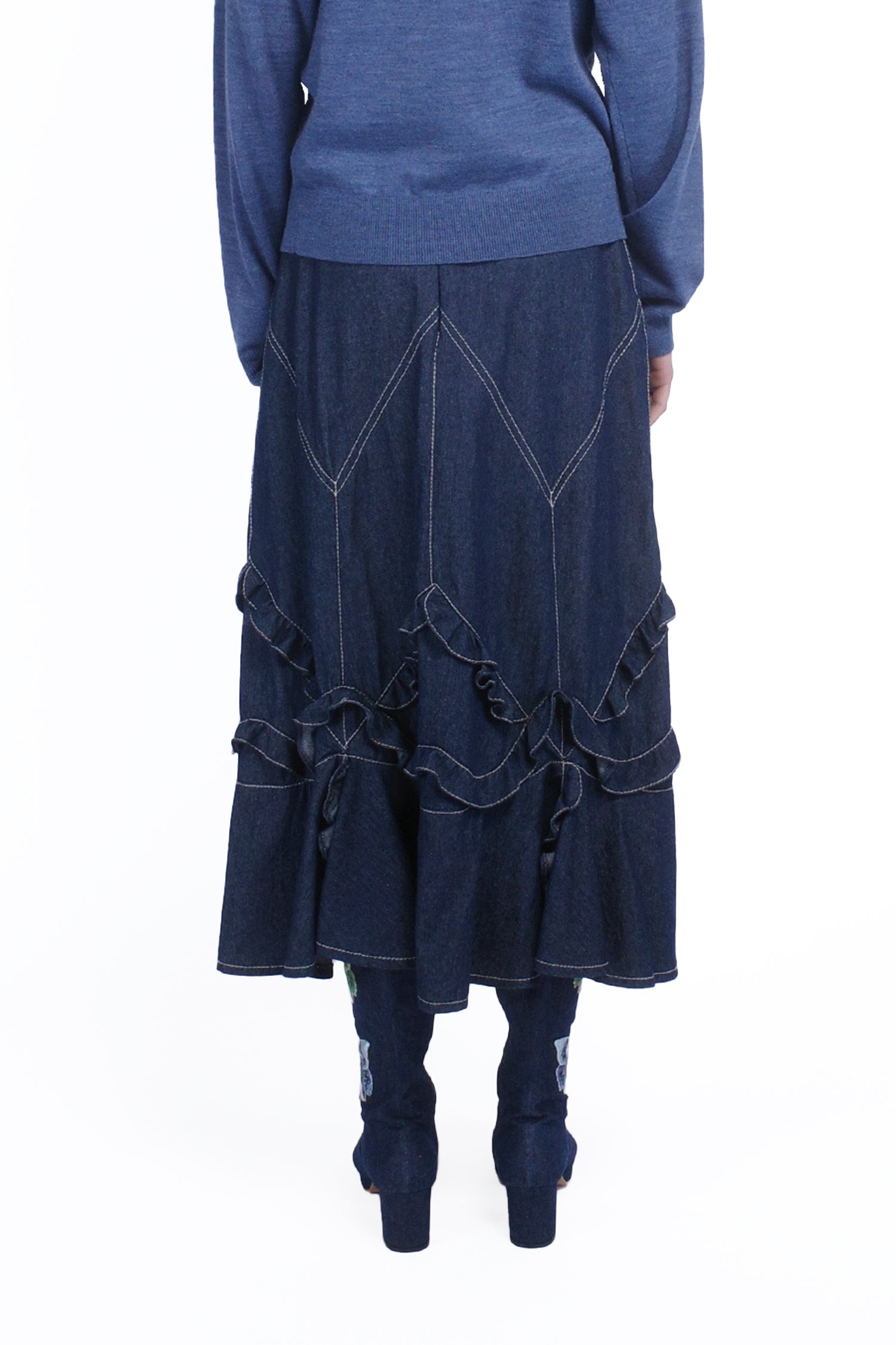 Denim Ruffle Maxi Skirt - Anna Sui Outlet