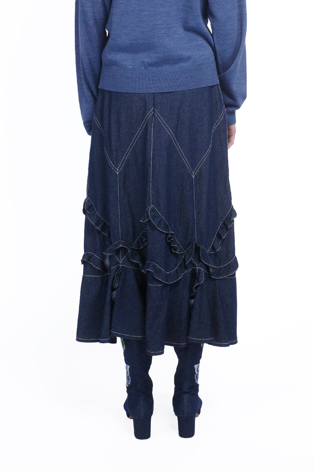 Denim Ruffle Maxi Skirt - Anna Sui Outlet