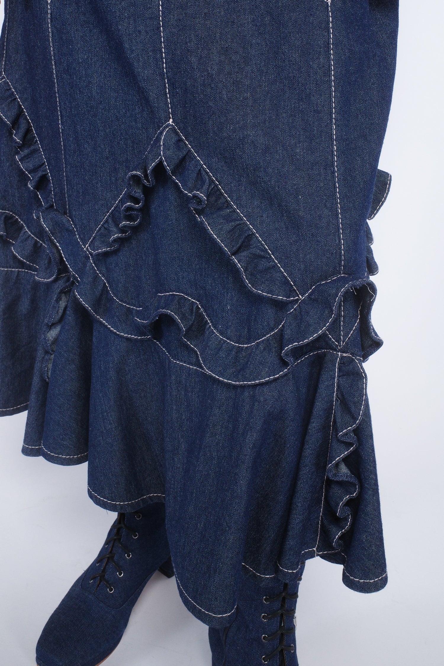 Denim Ruffle Maxi Skirt - Anna Sui Outlet