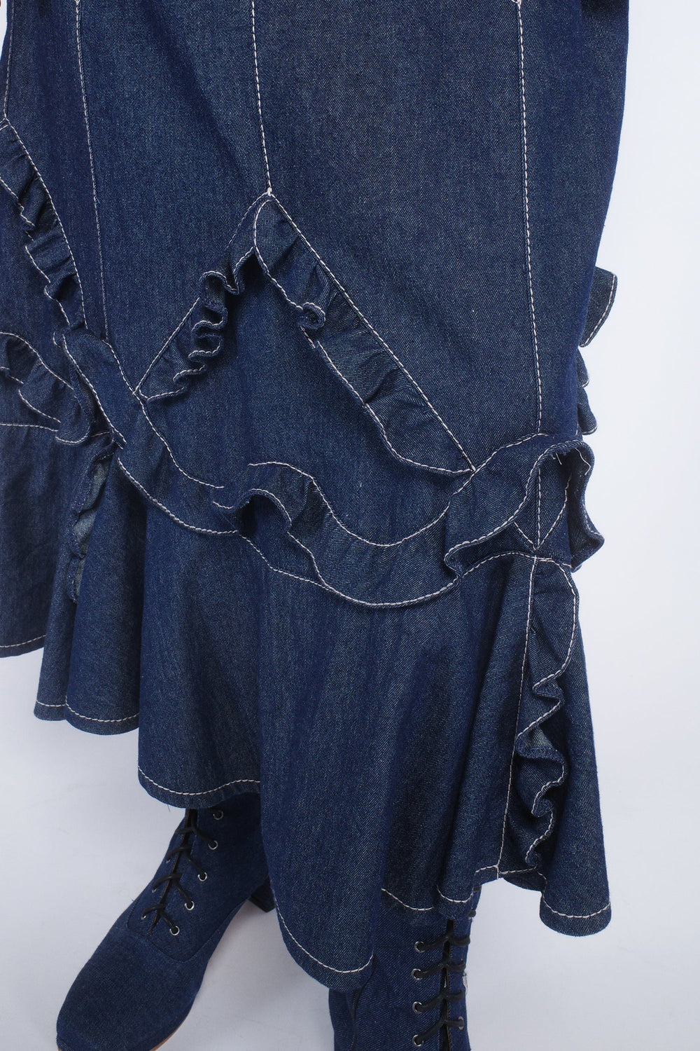 Denim Ruffle Maxi Skirt - Anna Sui Outlet
