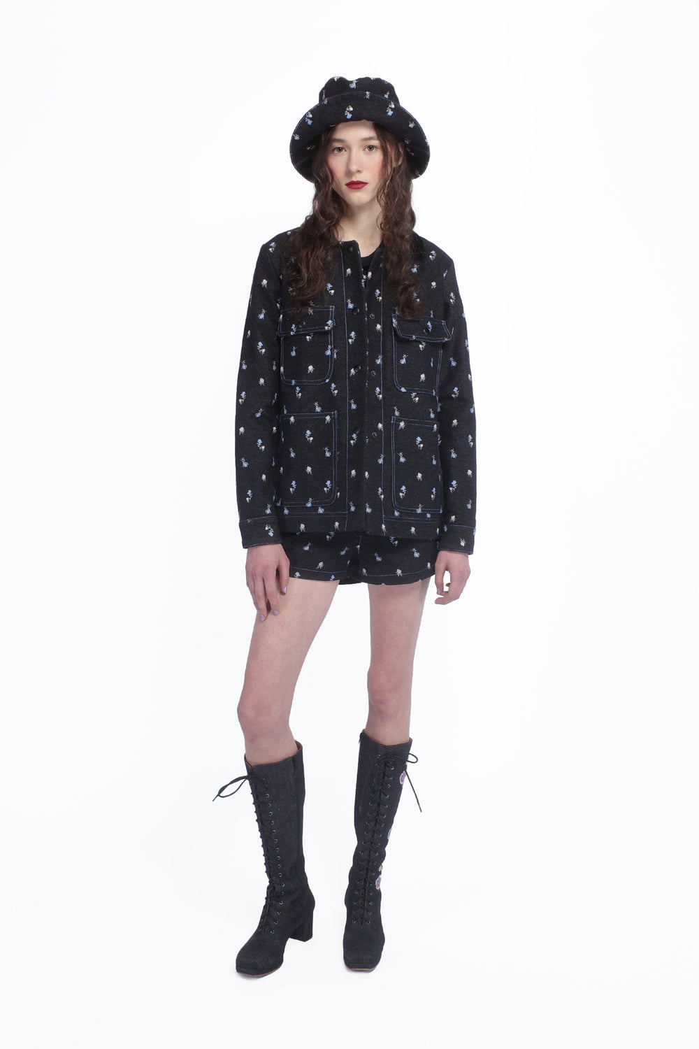 Denim Embroidered Roses Barn Jacket - Anna Sui Online