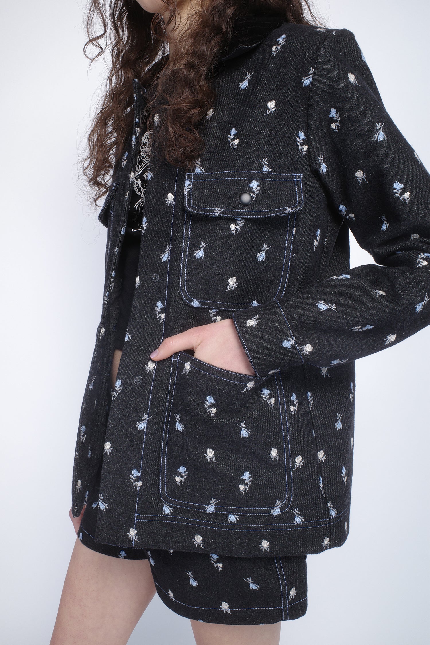 Denim Embroidered Roses Barn Jacket - Anna Sui Online