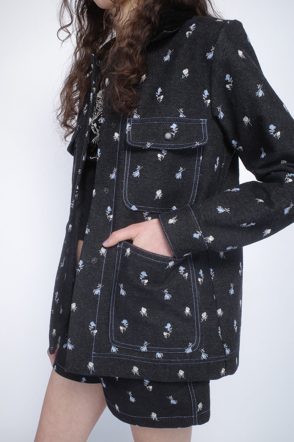 Denim Embroidered Roses Barn Jacket - Anna Sui Online
