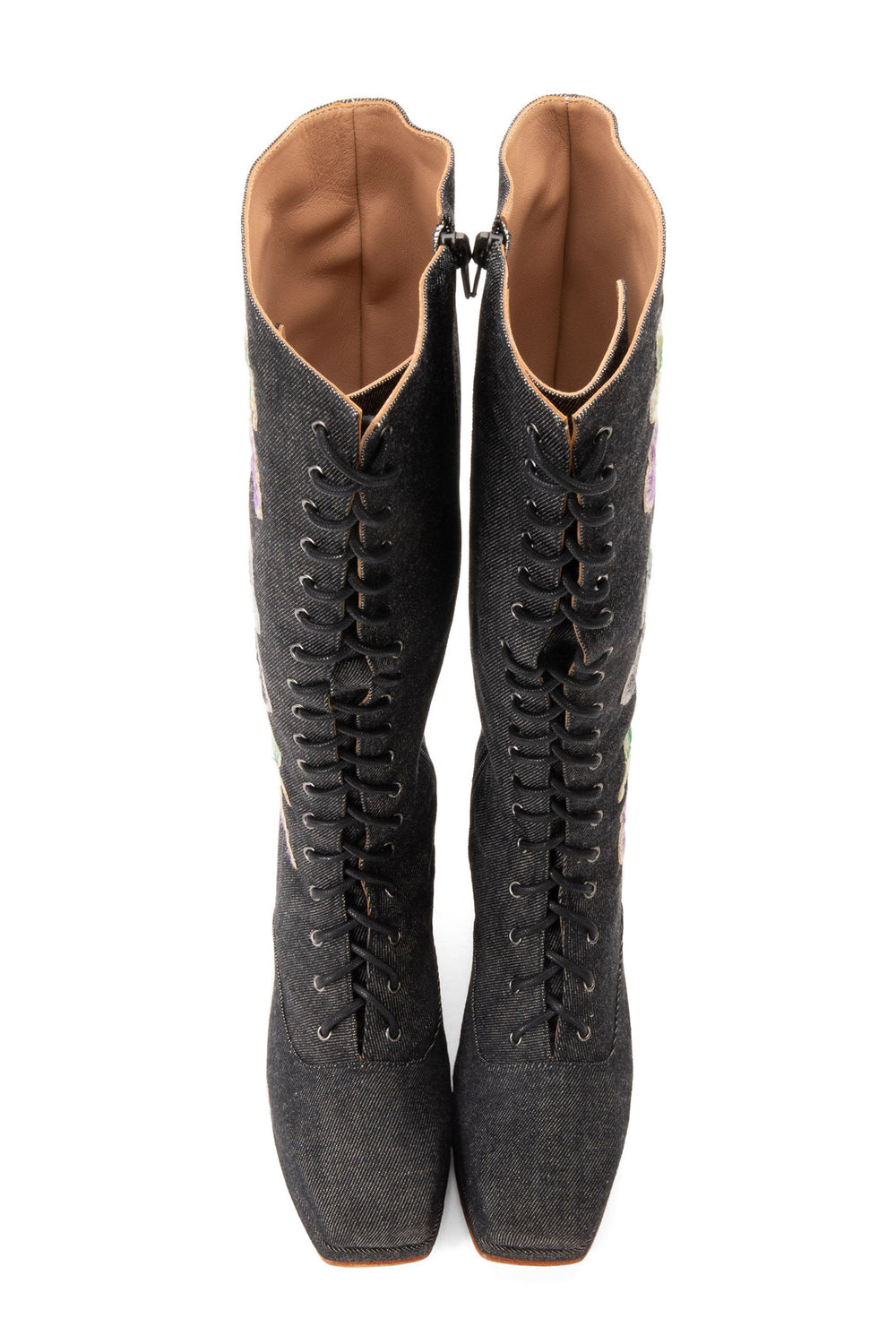 John Fluevog x Anna Sui Butterfly Boots - Black Denim - Anna Sui US