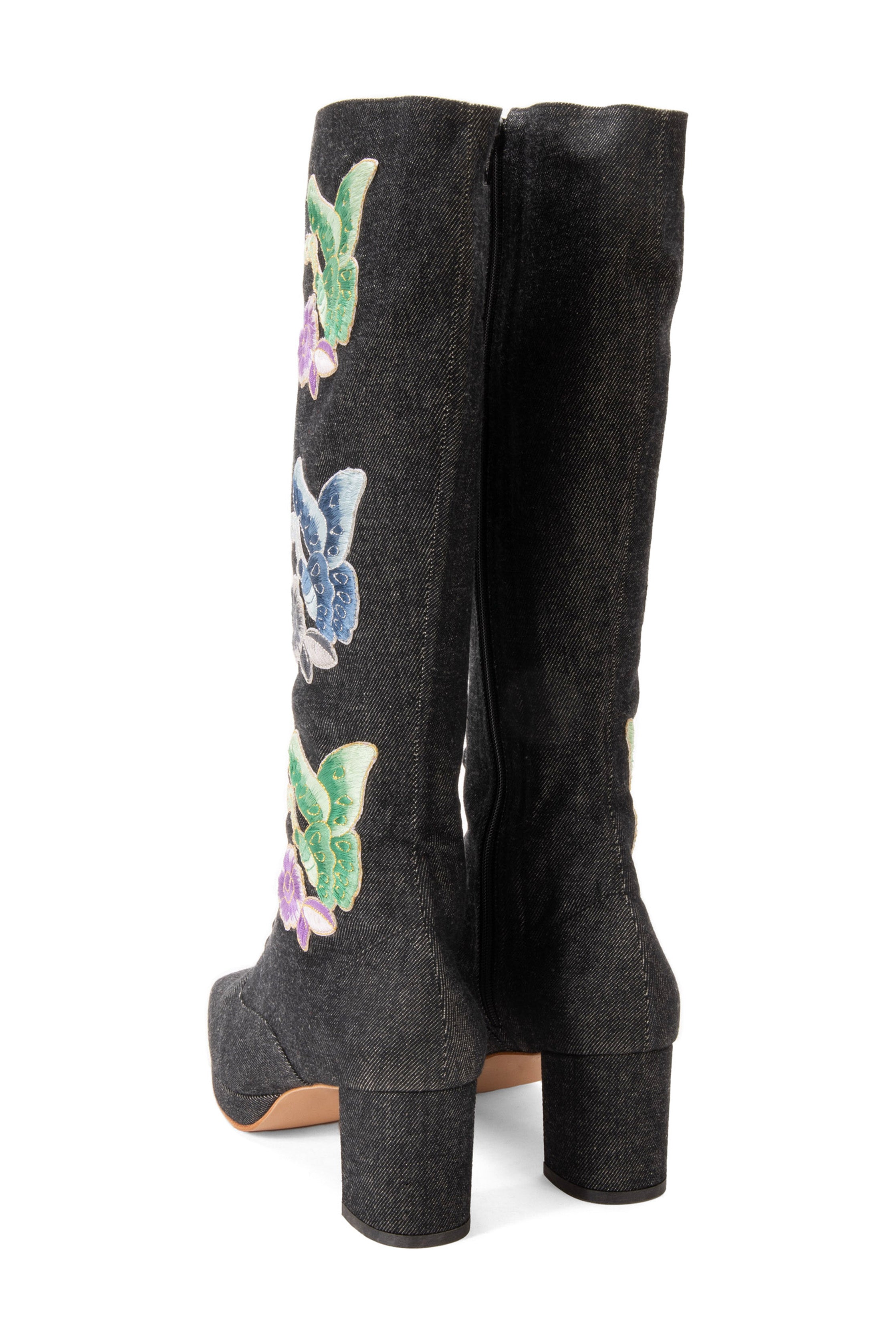 John Fluevog x Anna Sui Butterfly Boots - Black Denim - Anna Sui US