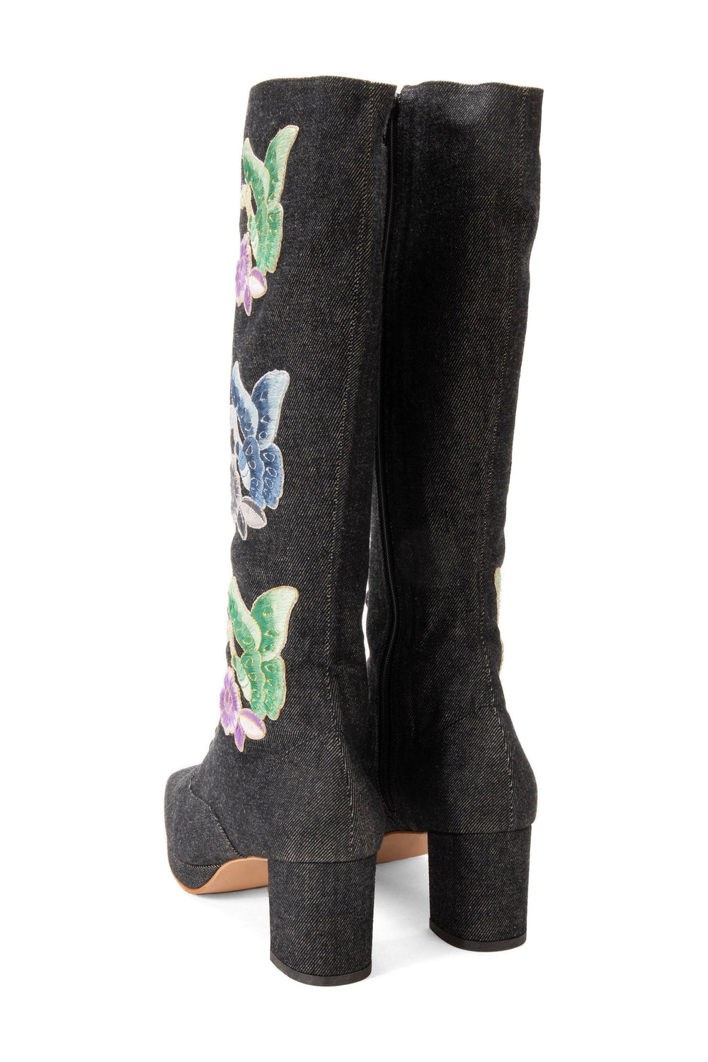 John Fluevog x Anna Sui Butterfly Boots - Black Denim - Anna Sui US