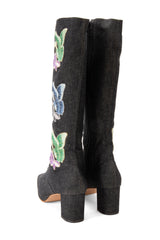 John Fluevog x Anna Sui Butterfly Boots - Black Denim - Anna Sui US