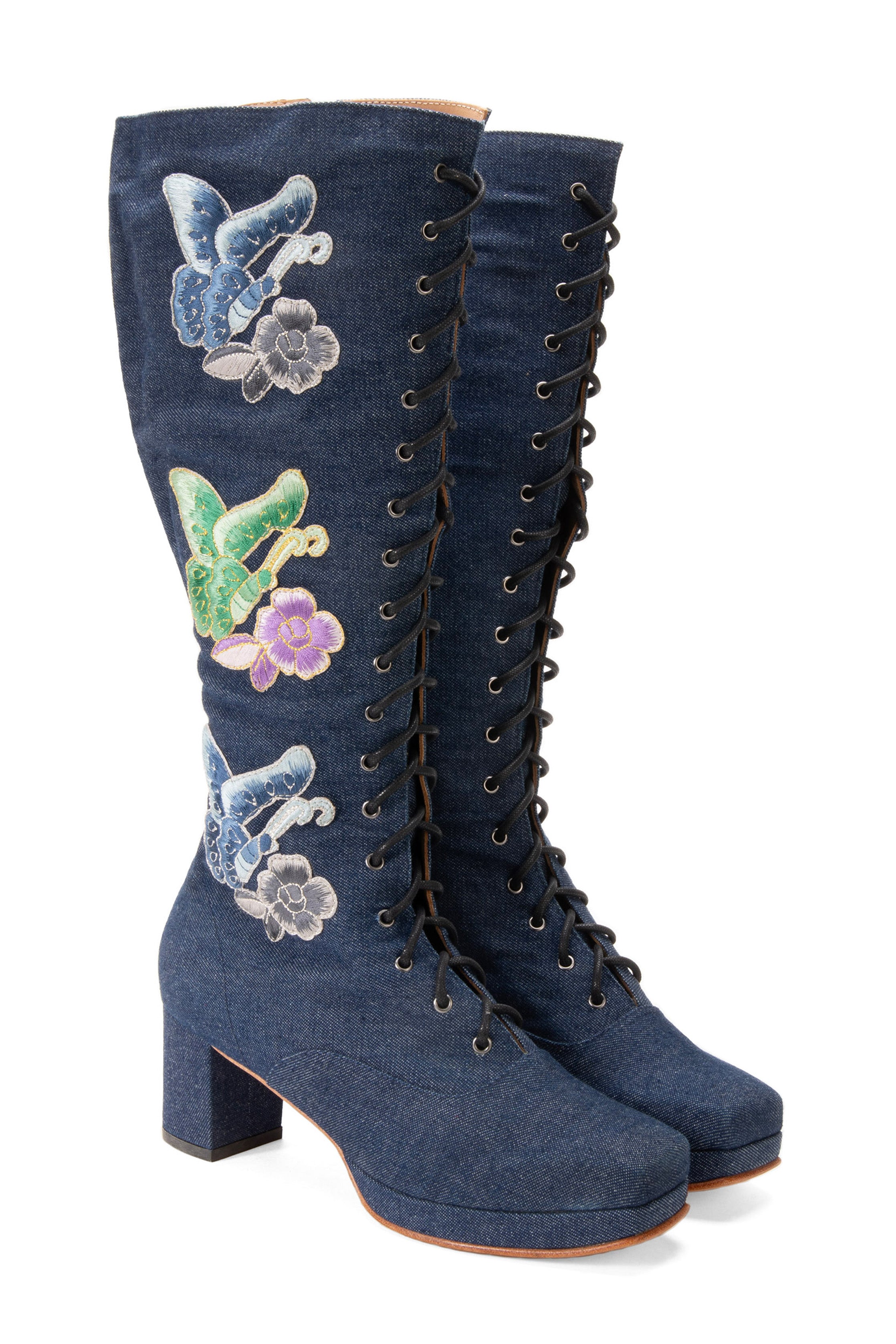 John Fluevog x Anna Sui Butterfly Boots - Denim Blue - Anna Sui Outlet