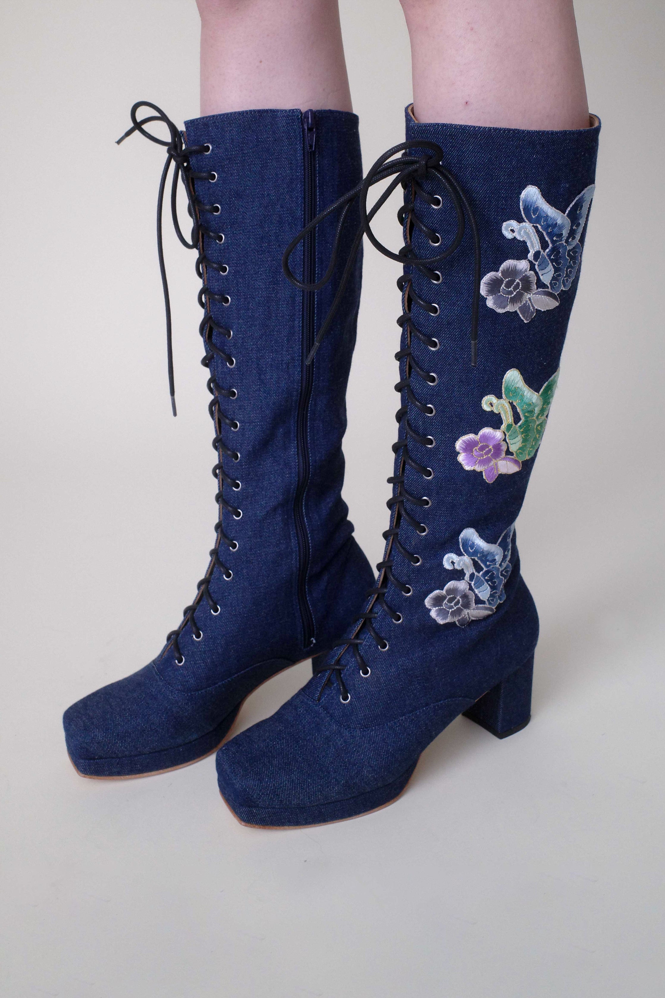 John Fluevog x Anna Sui Butterfly Boots - Denim Blue - Anna Sui Outlet