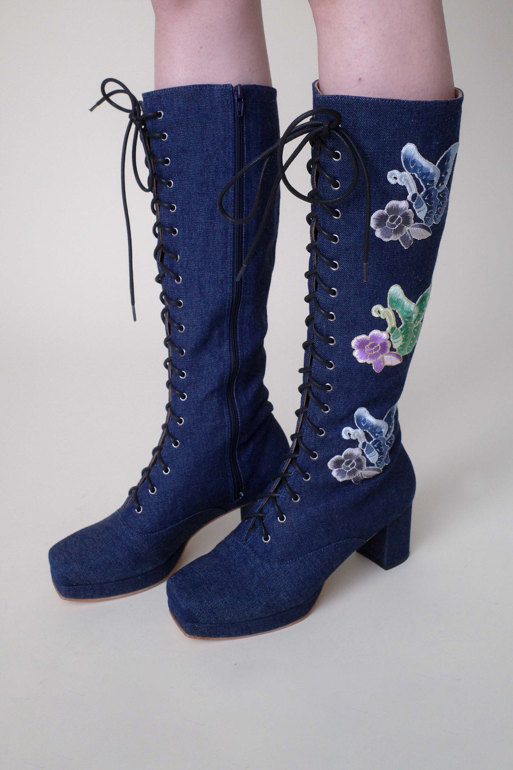 John Fluevog x Anna Sui Butterfly Boots - Denim Blue - Anna Sui Outlet