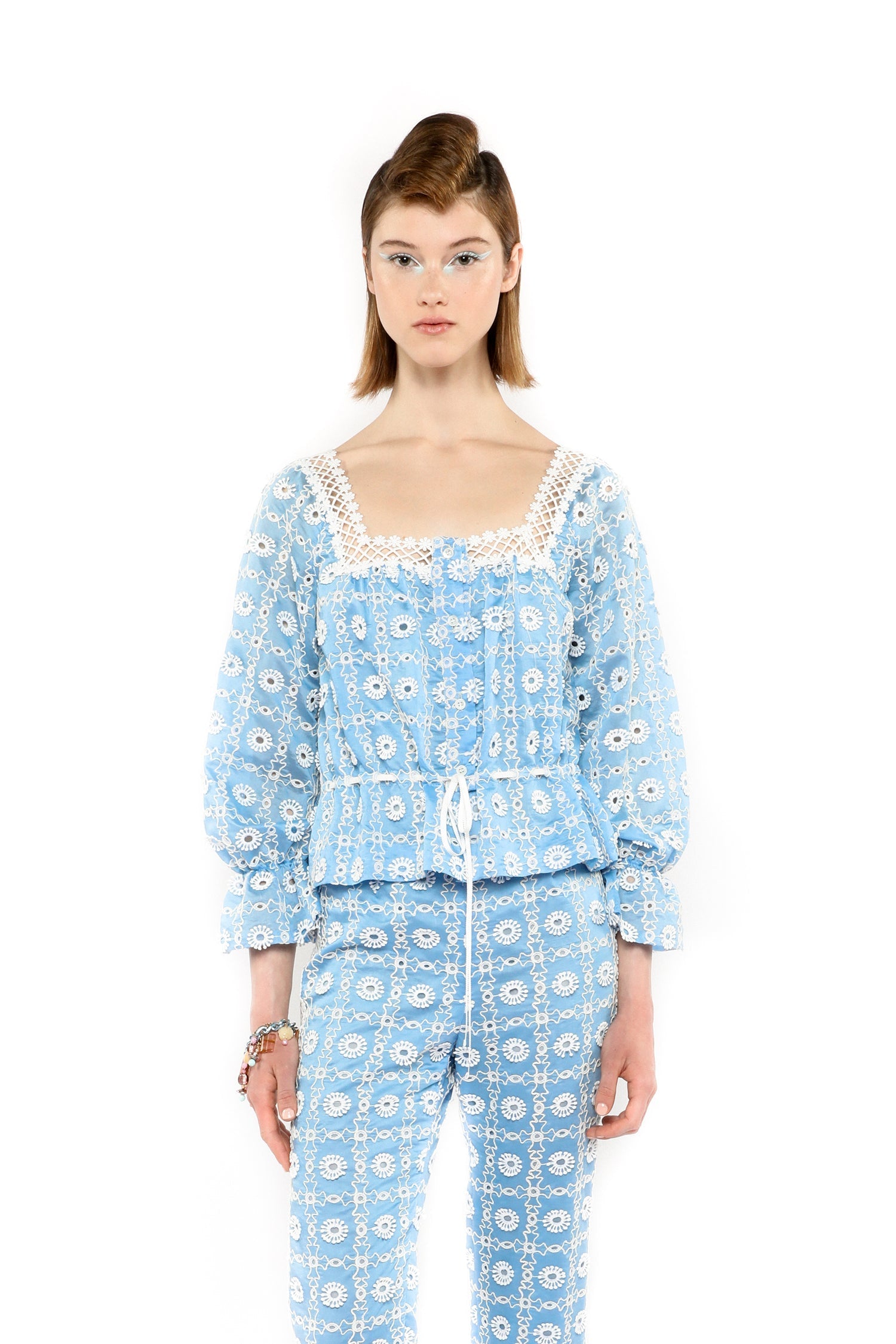 Lattice Lace Embroidery Tie Blouse - Anna Sui Sale