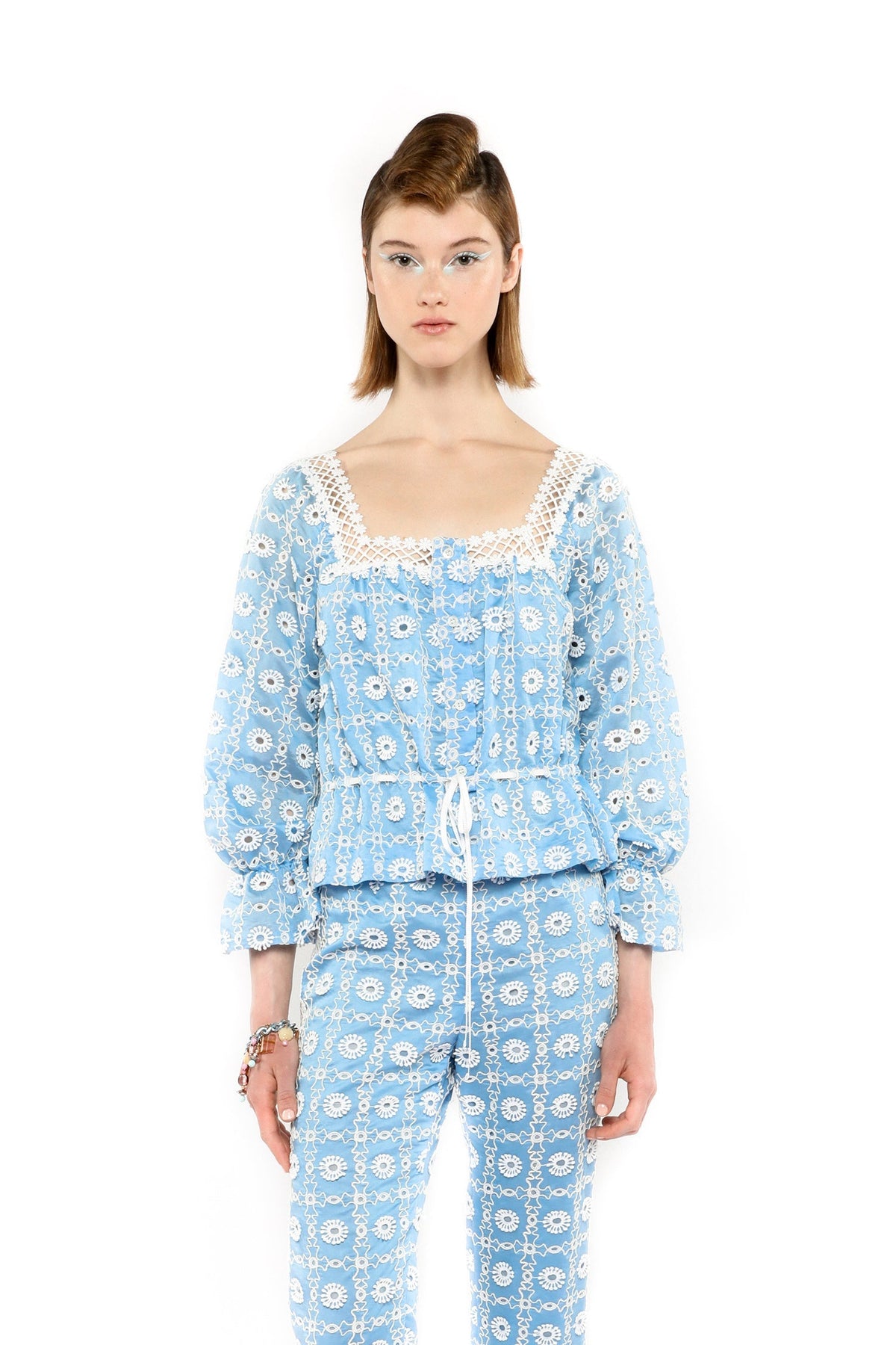 Lattice Lace Embroidery Tie Blouse - Anna Sui Sale