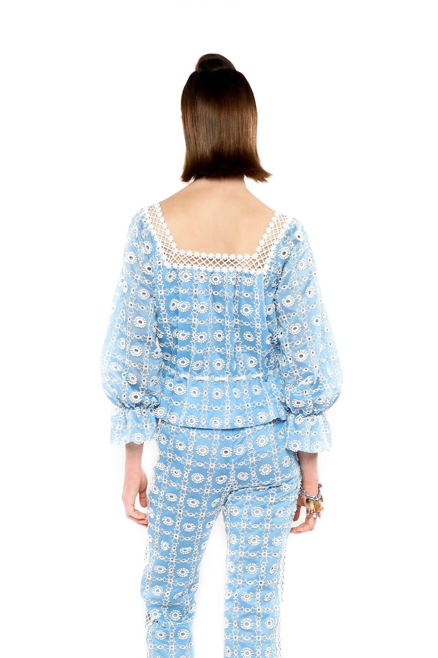 Lattice Lace Embroidery Tie Blouse - Anna Sui Sale