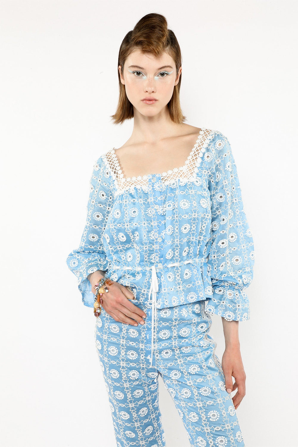 Lattice Lace Embroidery Tie Blouse - Anna Sui Sale