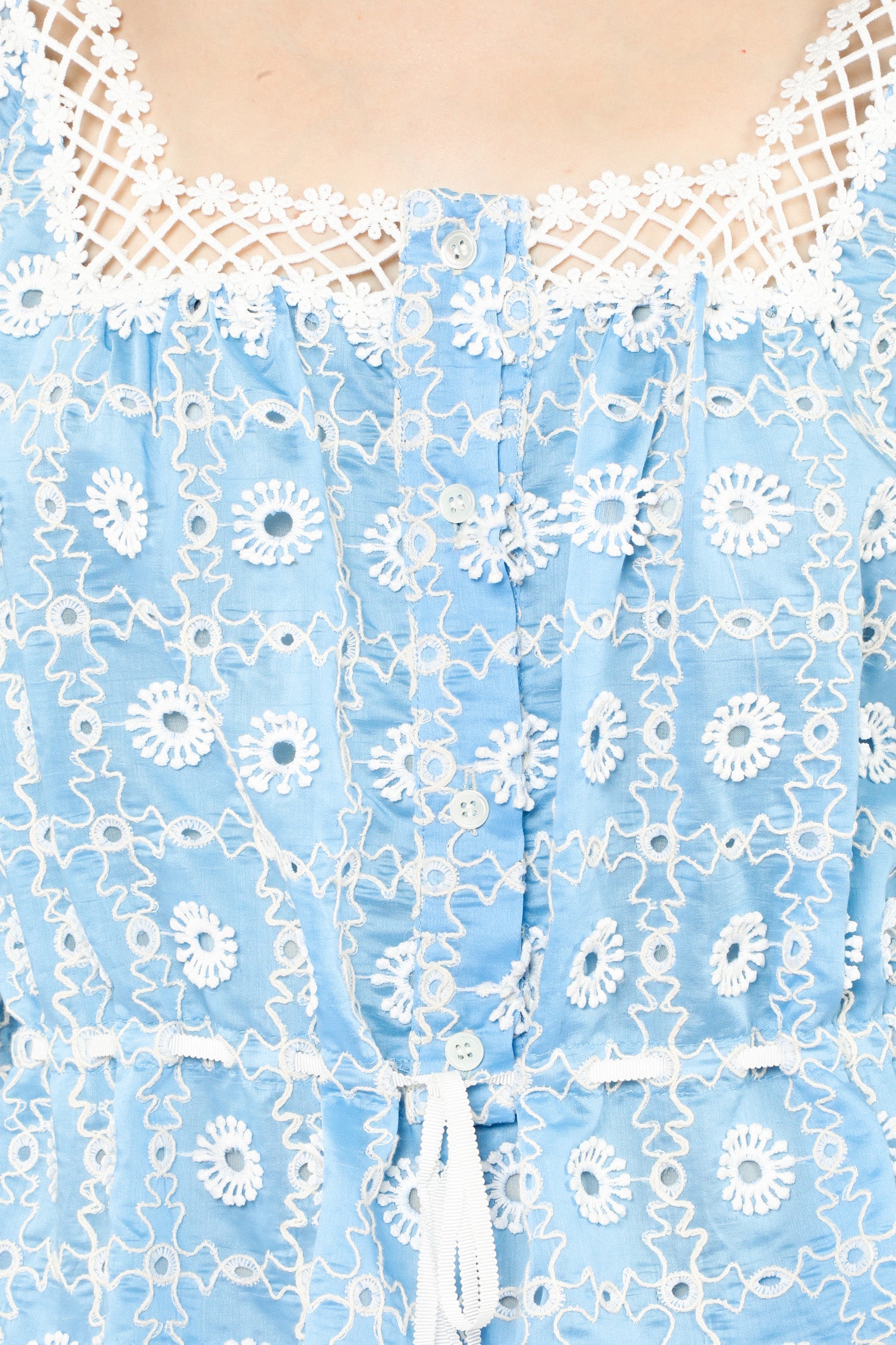 Lattice Lace Embroidery Tie Blouse - Anna Sui Sale