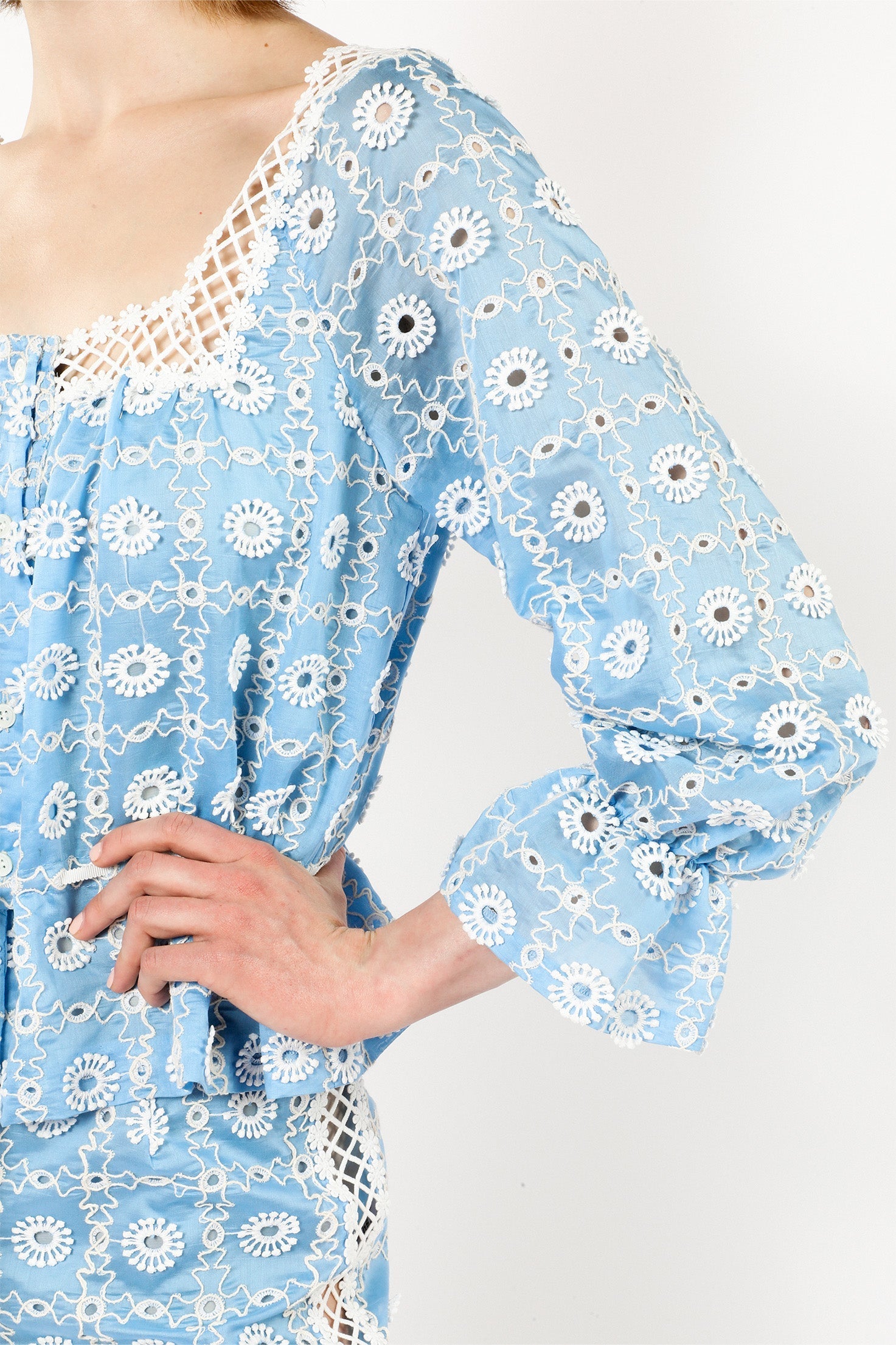 Lattice Lace Embroidery Tie Blouse - Anna Sui Sale