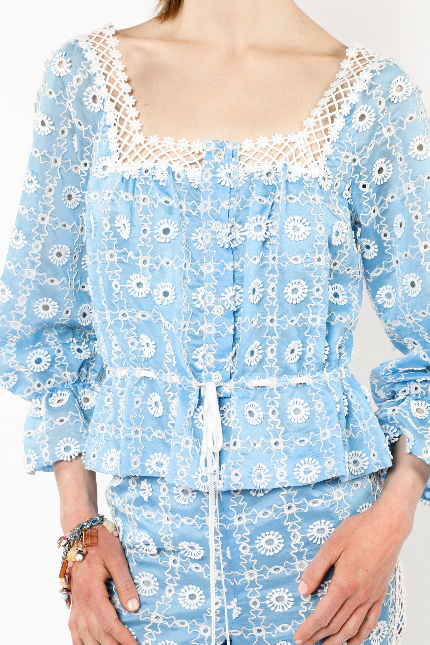 Lattice Lace Embroidery Tie Blouse - Anna Sui Sale