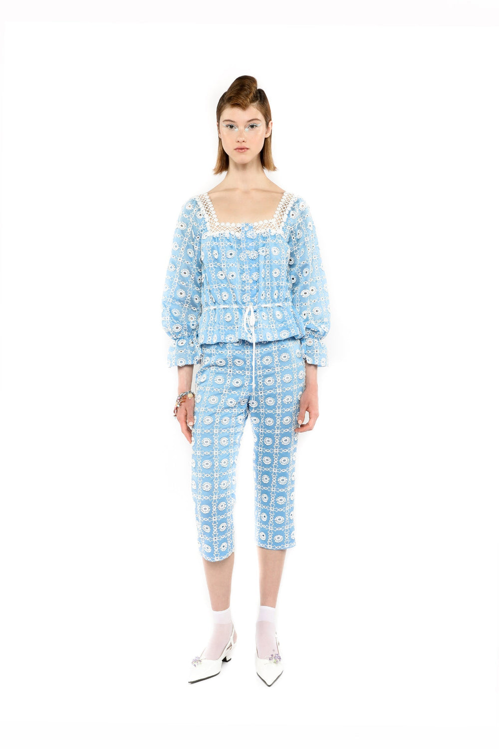 Lattice Lace Embroidery Capri Pants - Anna Sui US