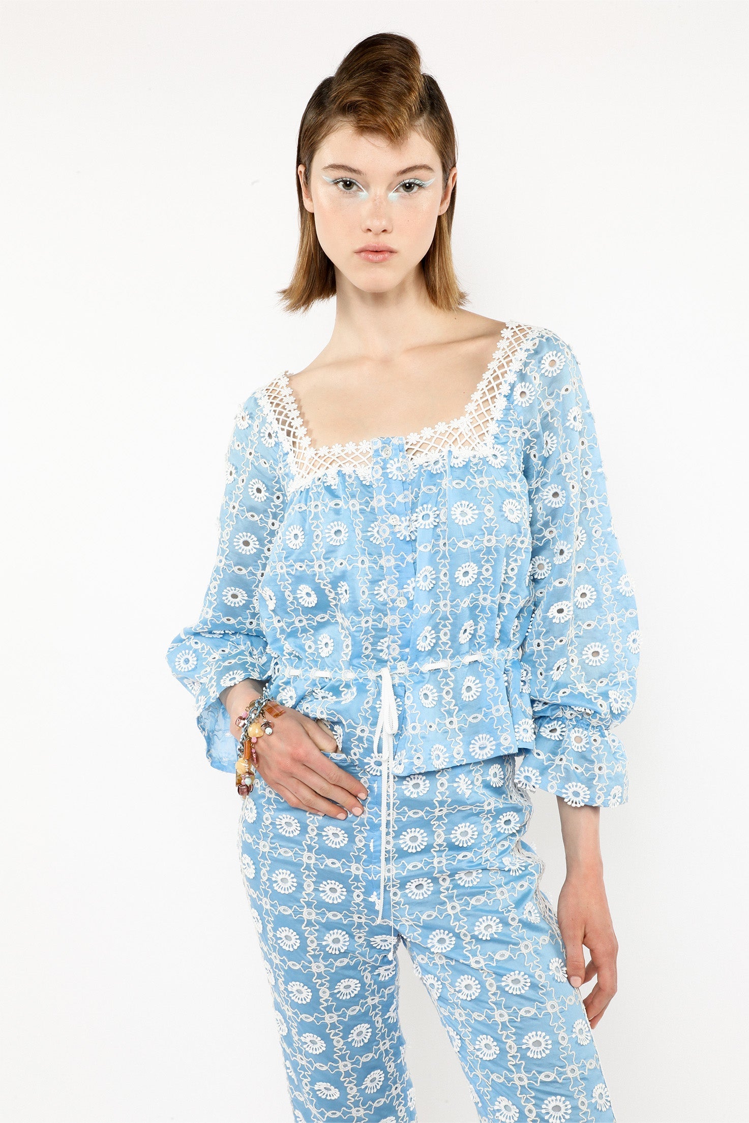 Lattice Lace Embroidery Capri Pants - Anna Sui US
