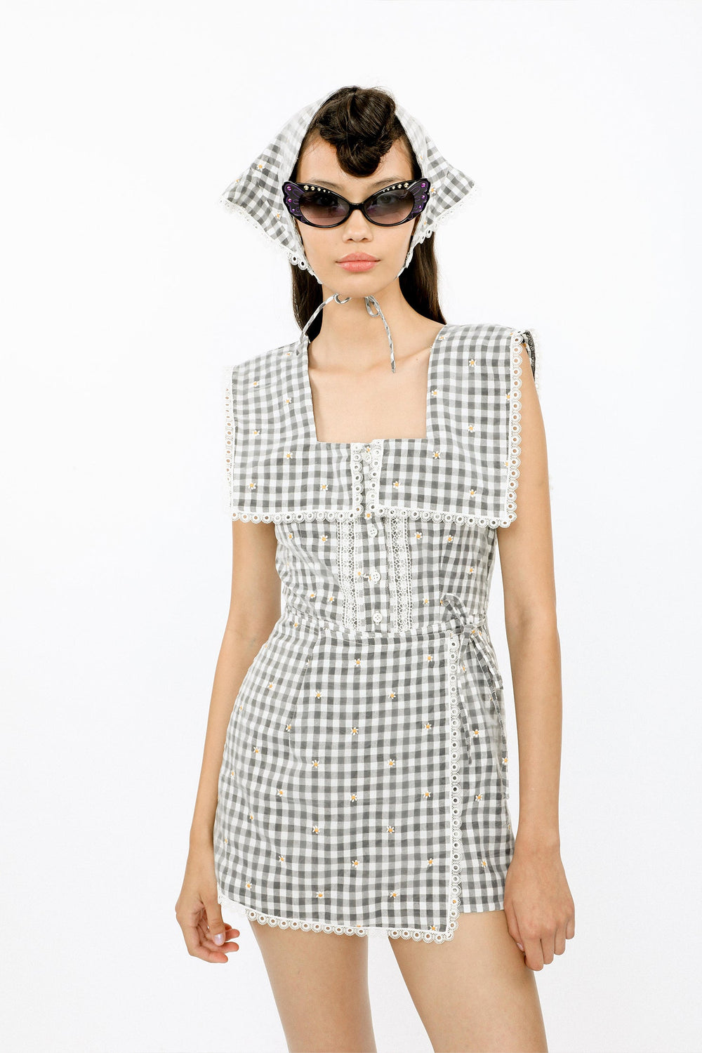 Daisy Embroidery on Gingham Tie Romper - Anna Sui Sale