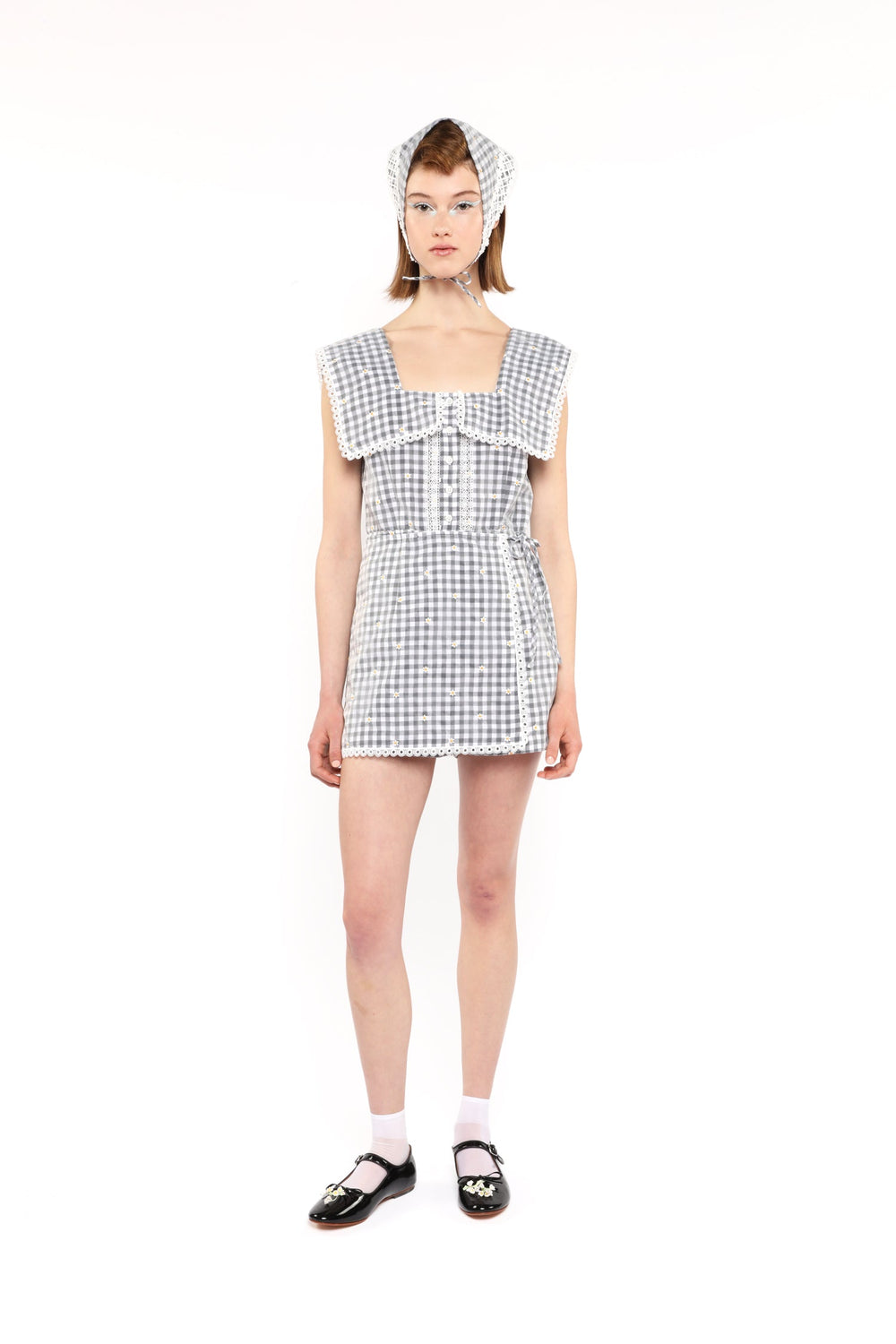 Daisy Embroidery on Gingham Tie Romper - Anna Sui Sale