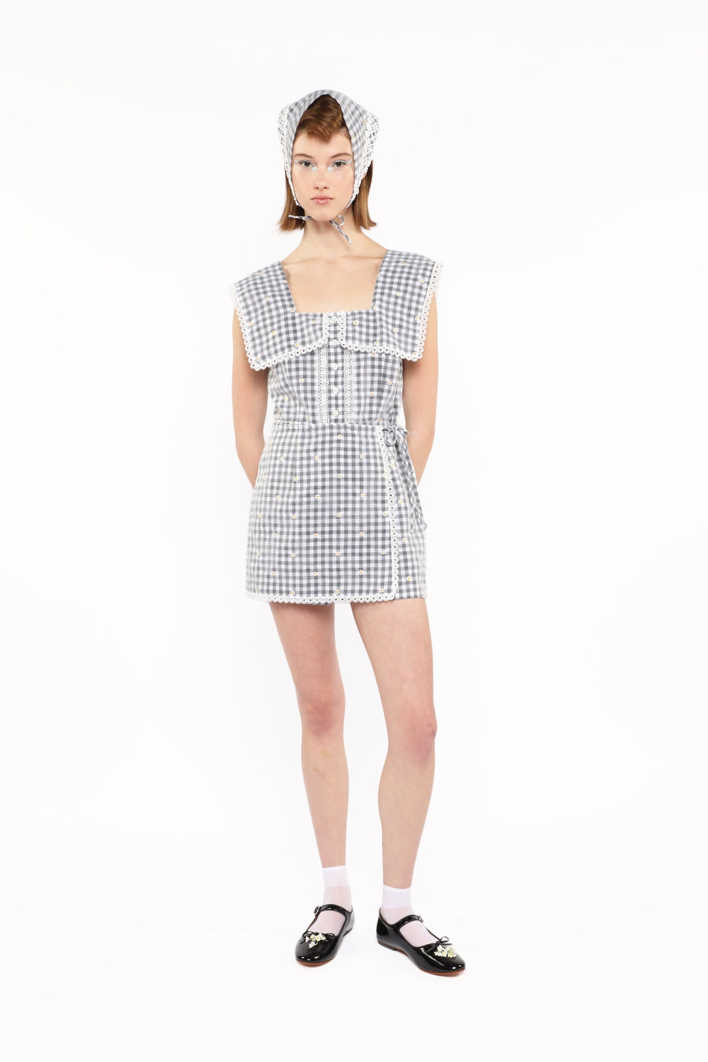 Daisy Embroidery on Gingham Tie Romper - Anna Sui Sale