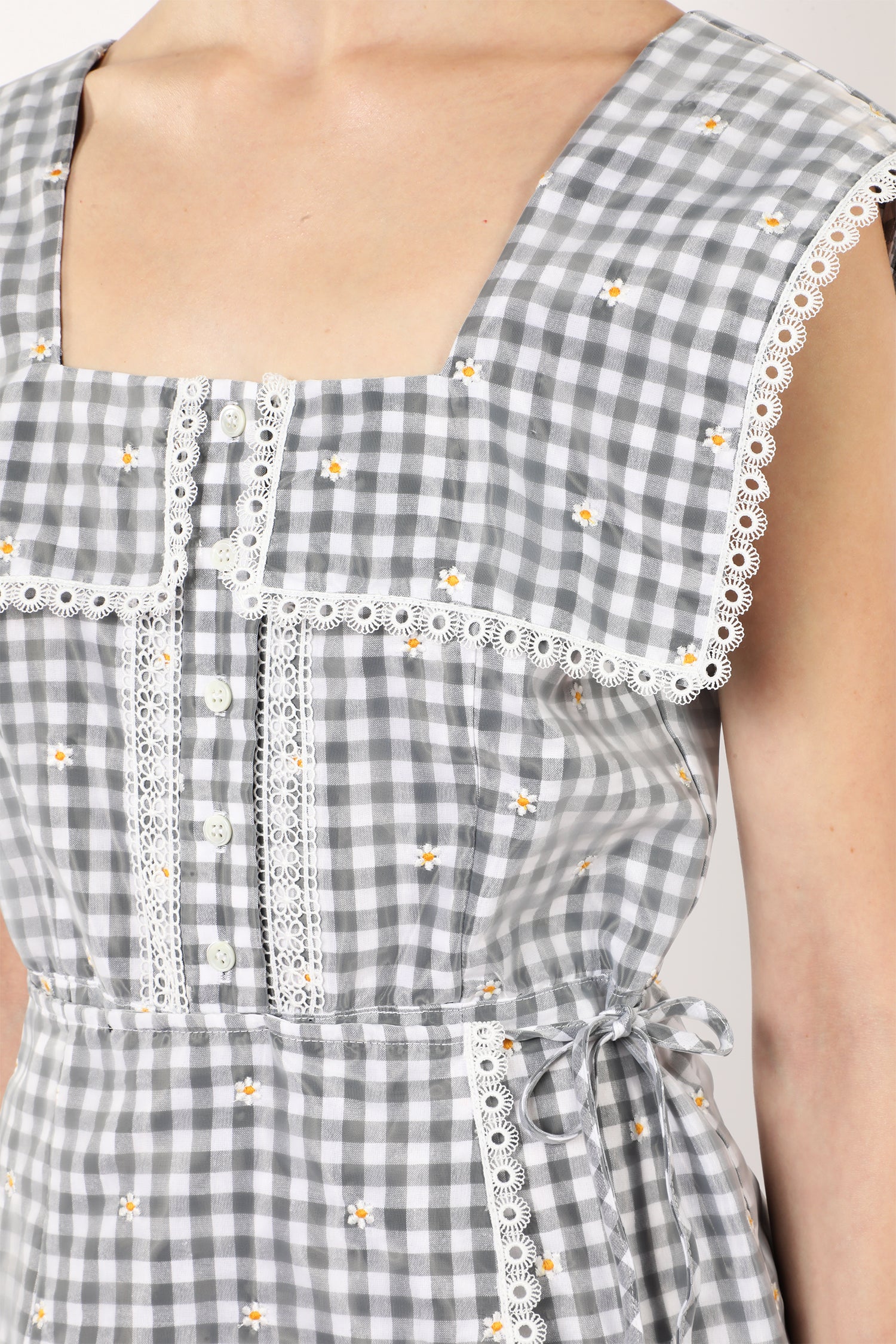 Daisy Embroidery on Gingham Tie Romper - Anna Sui Sale