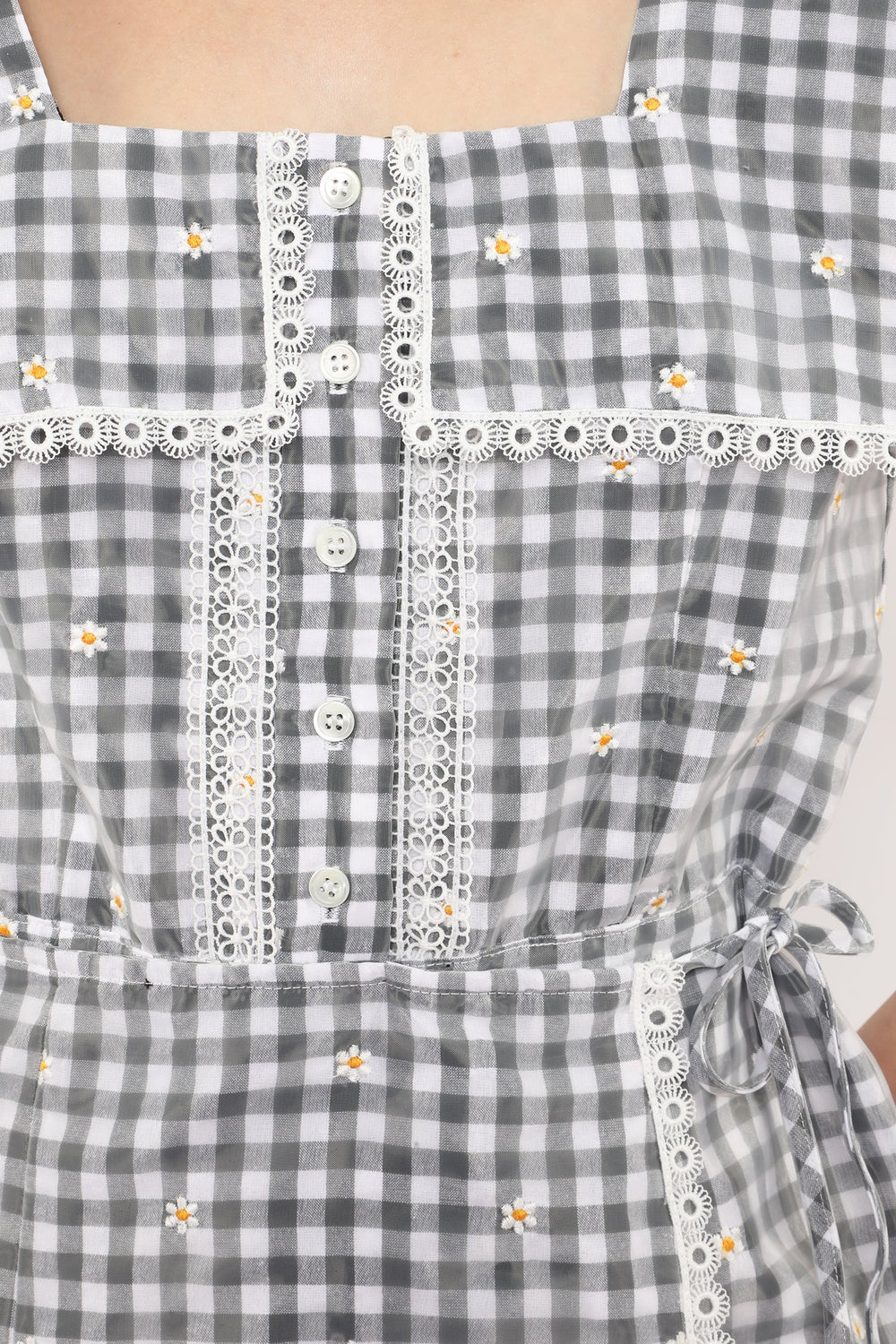 Daisy Embroidery on Gingham Tie Romper - Anna Sui Sale