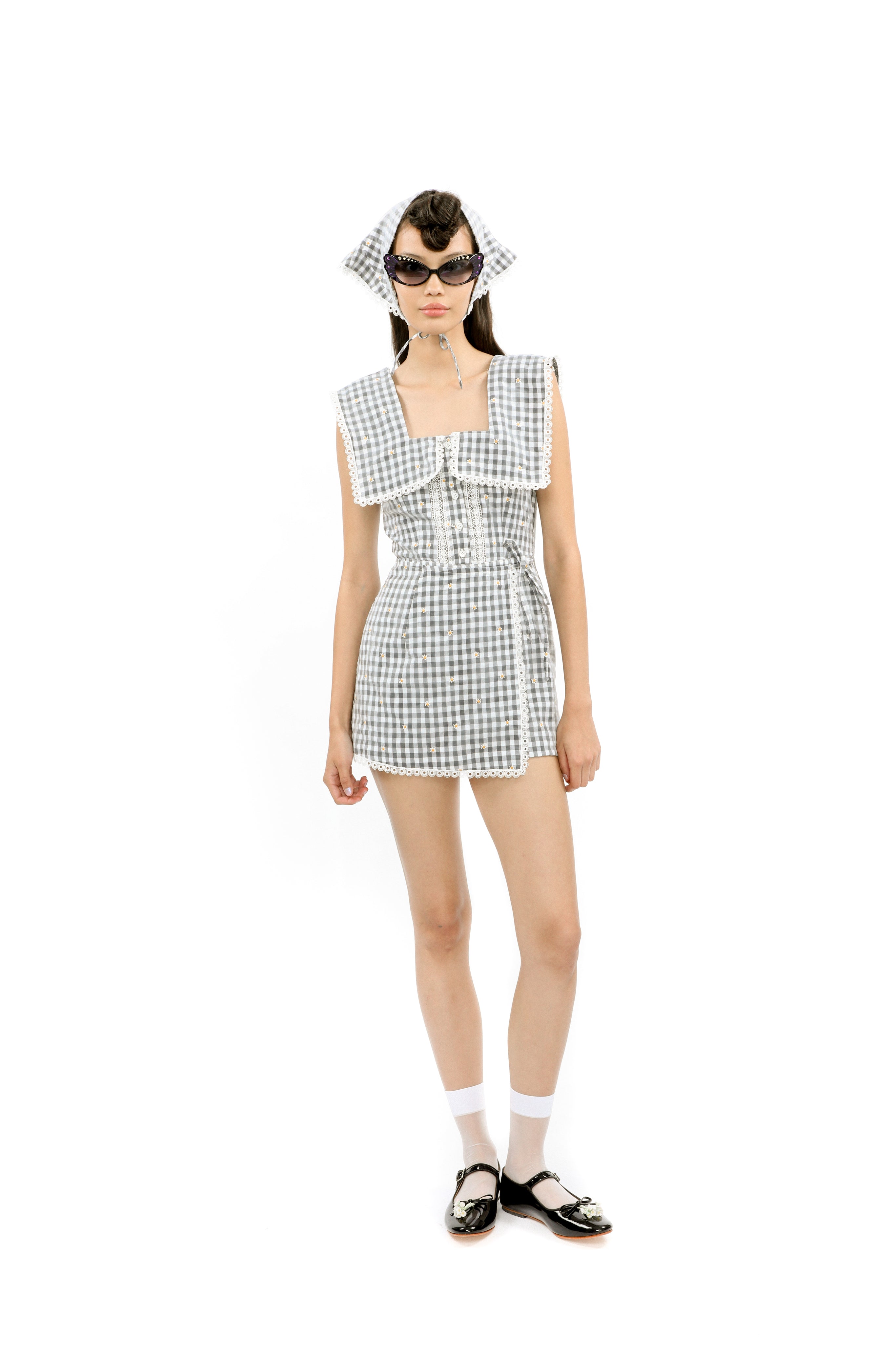 Daisy Embroidery on Gingham Tie Romper - Anna Sui Sale