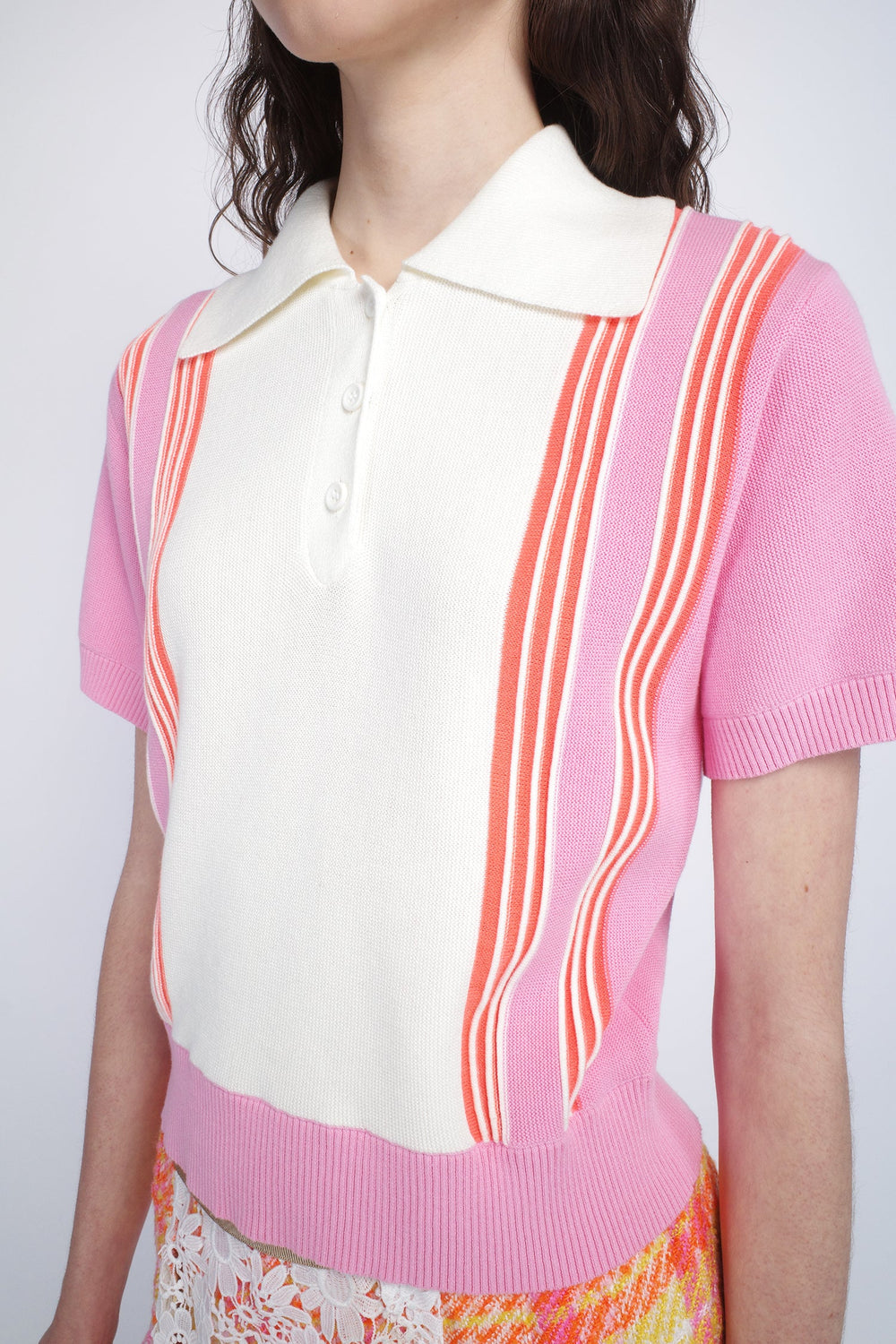 Amalfi Polo Knit Short Sleeve Top - Pink - Anna Sui Discount
