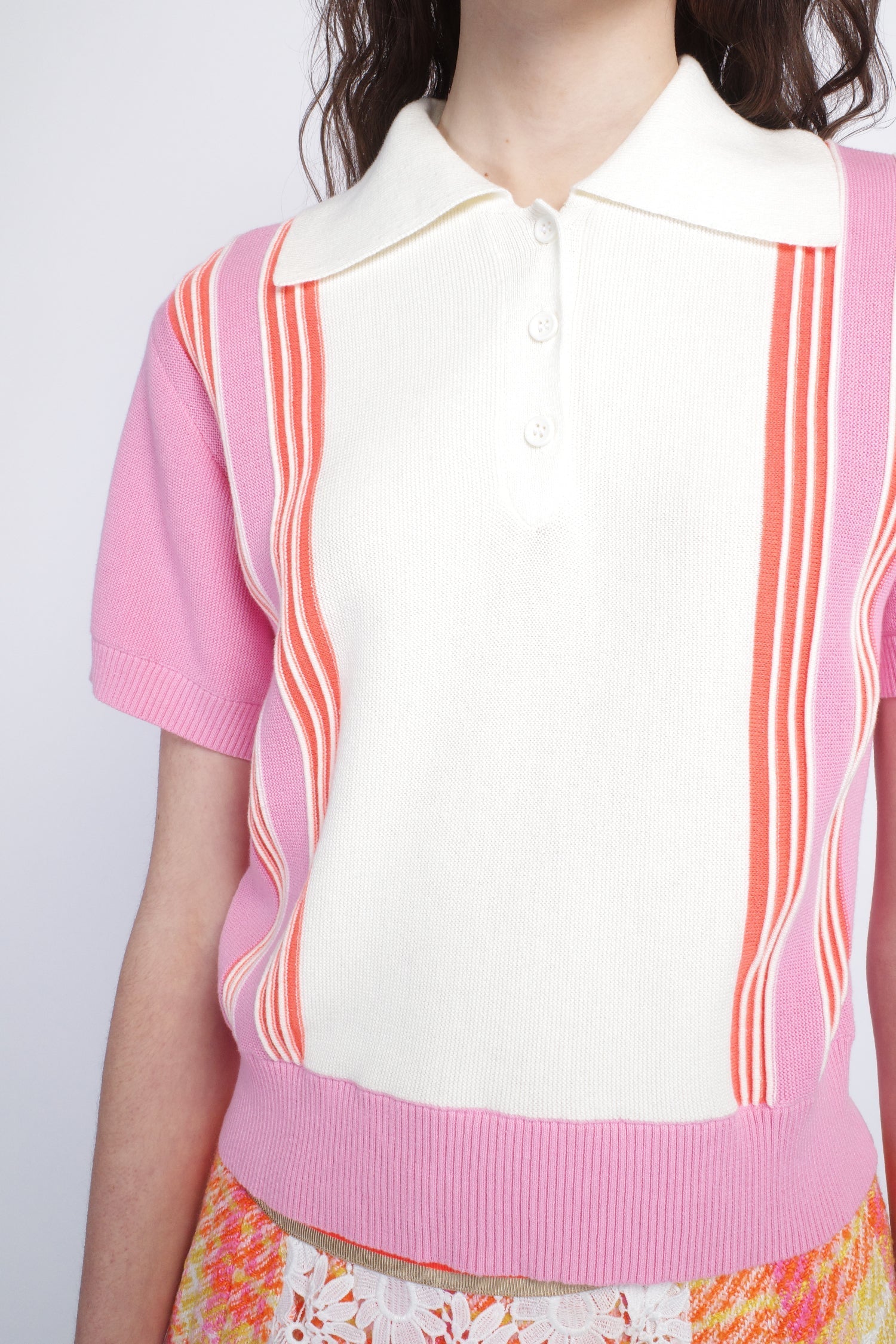 Amalfi Polo Knit Short Sleeve Top - Pink - Anna Sui Discount