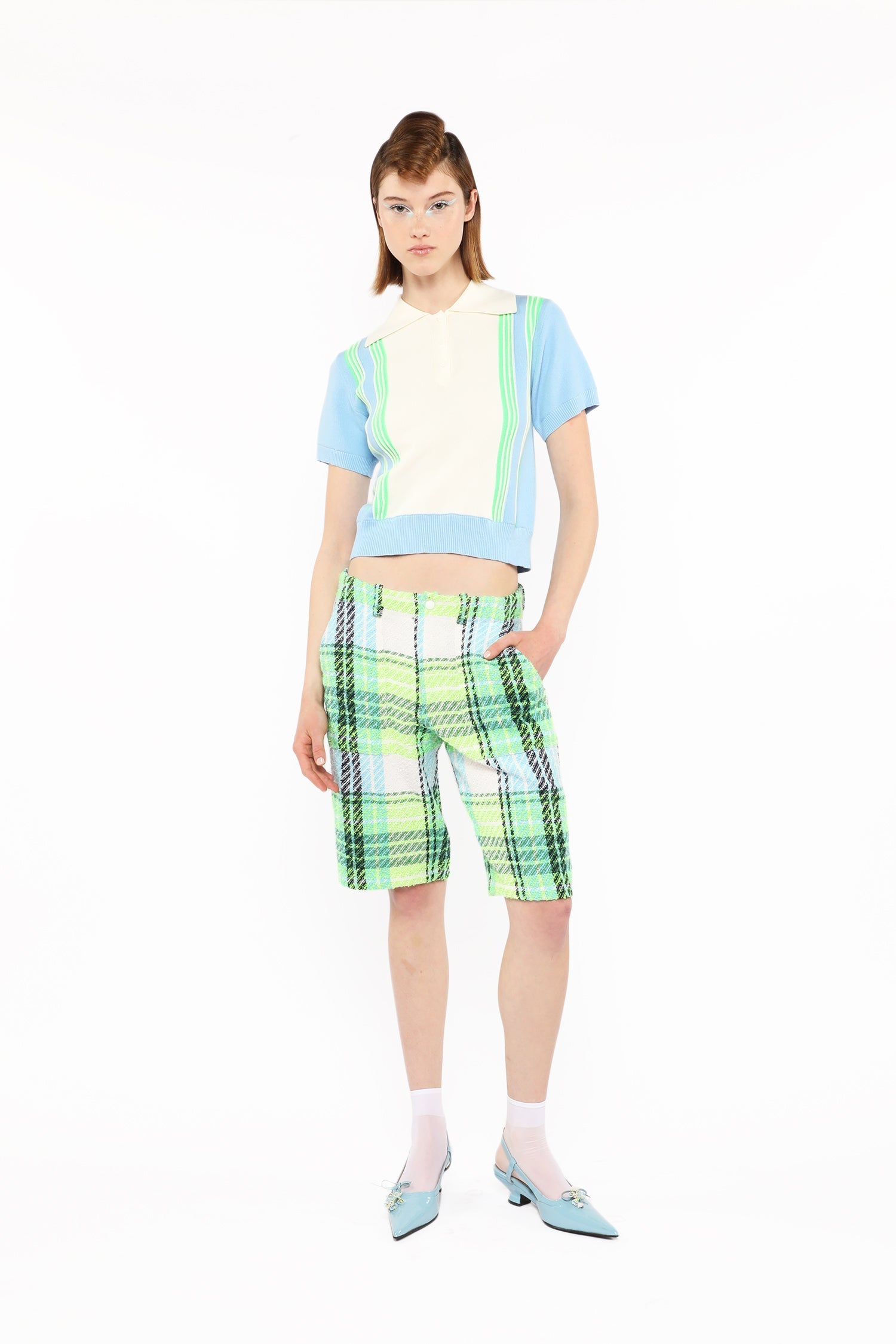 Amalfi Polo Knit Short Sleeve Top - Baby Blue - Anna Sui Sale