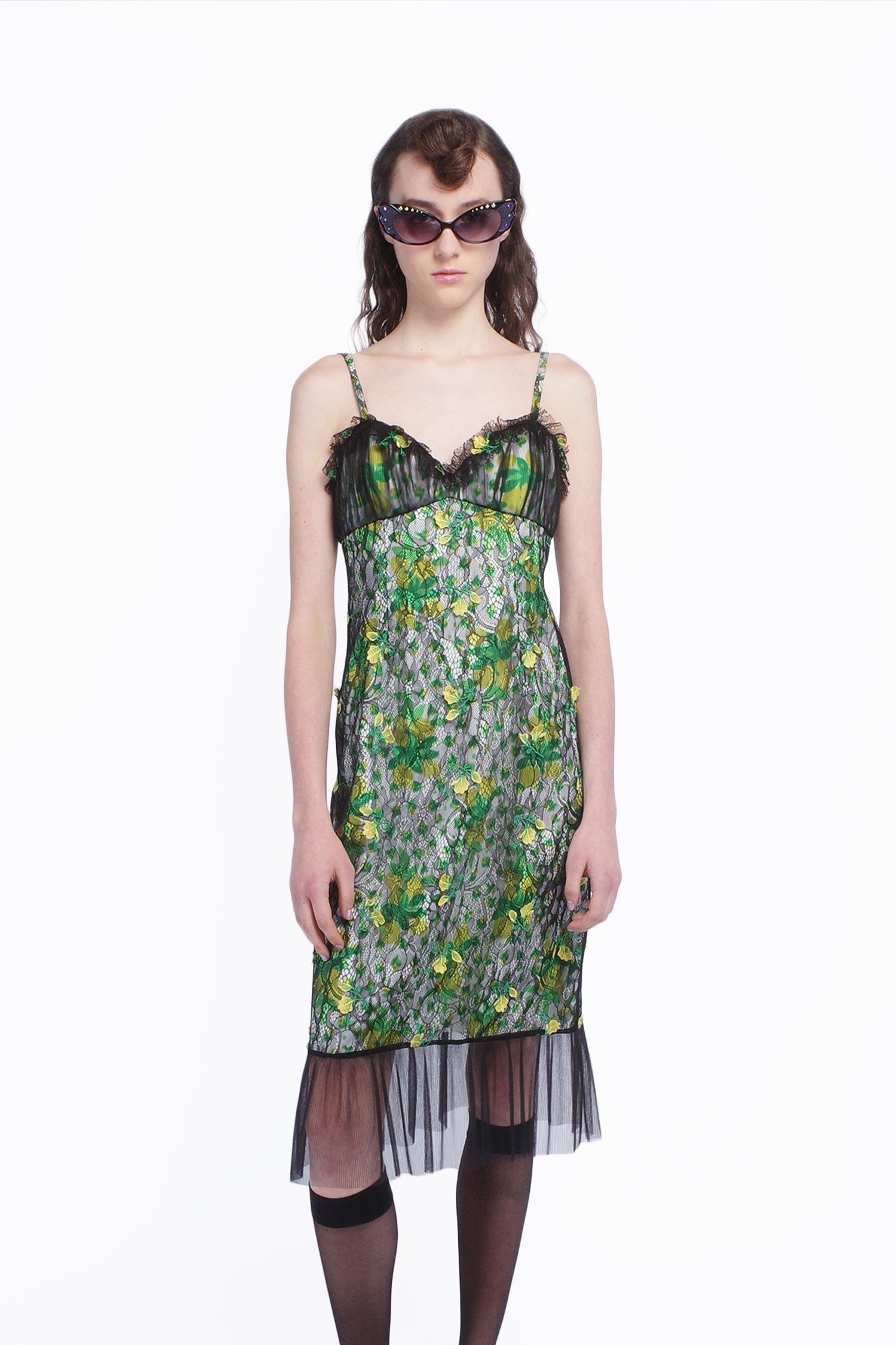 Rosebuds Lace Combo Slip Dress - Anna Sui US
