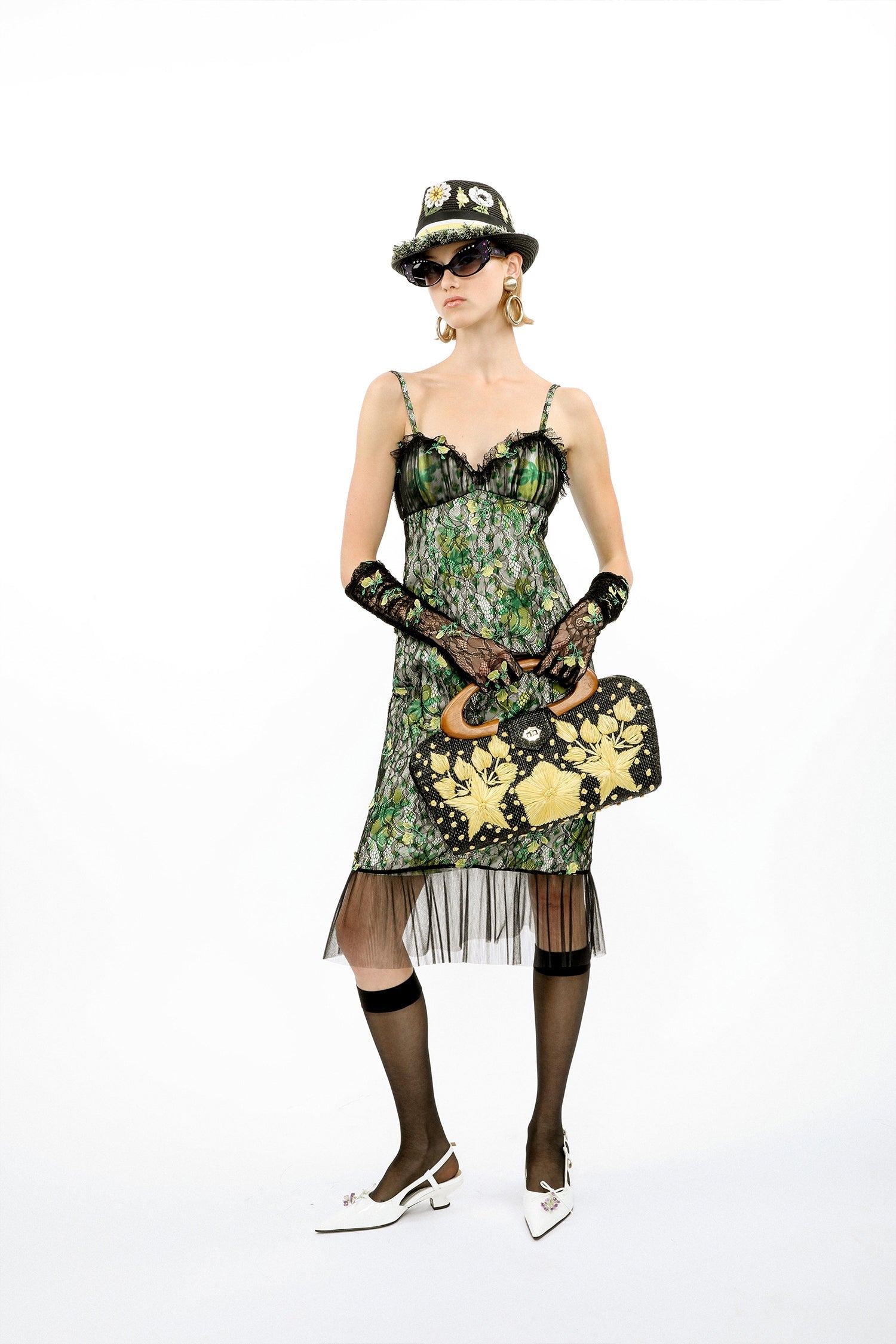 Rosebuds Lace Combo Slip Dress - Anna Sui US