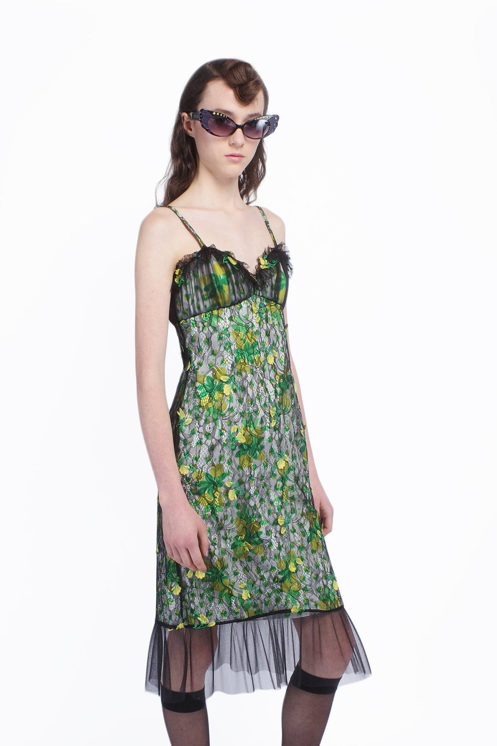 Rosebuds Lace Combo Slip Dress - Anna Sui US