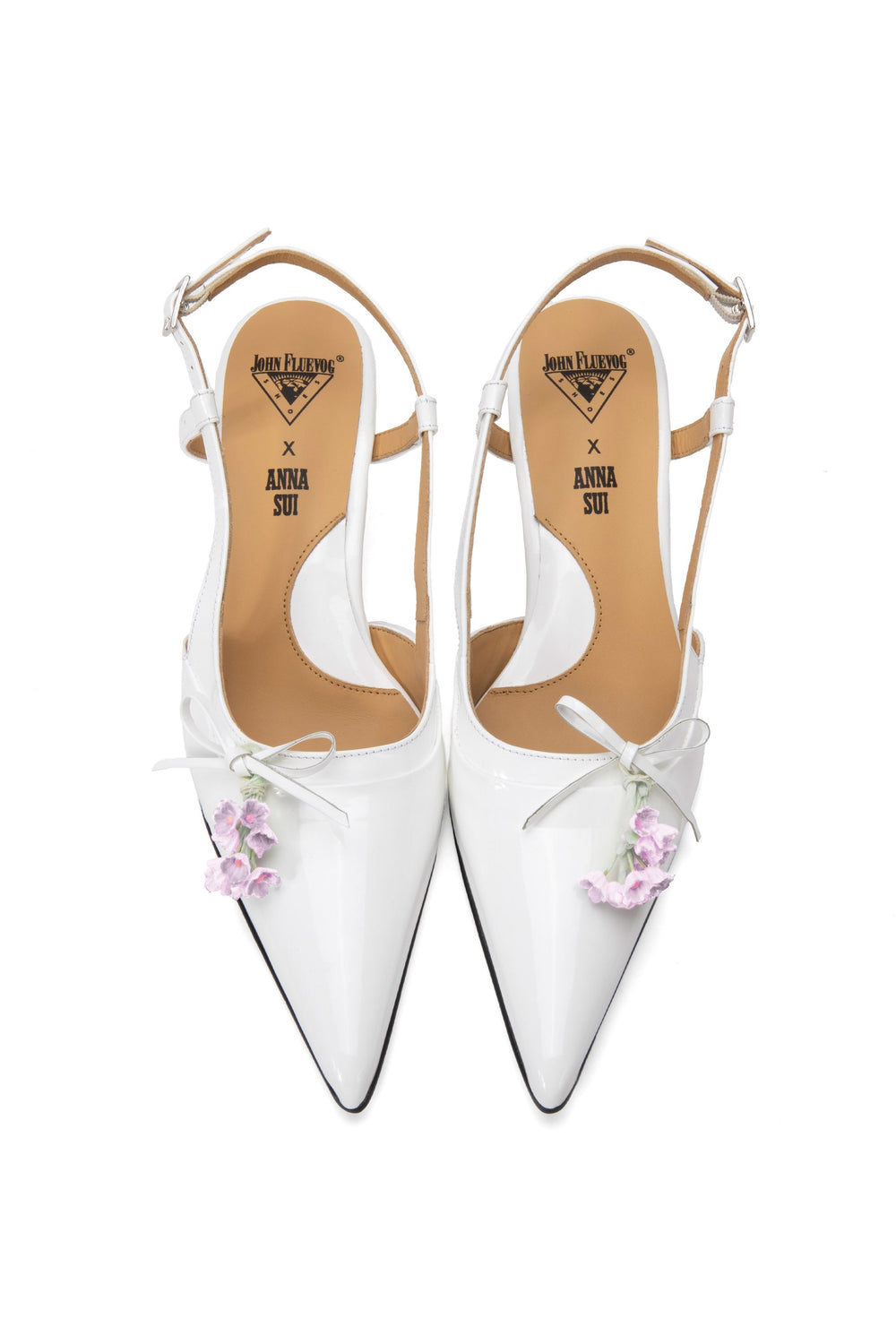 John Fluevog x Anna Sui Slingback Heels - White - Anna Sui US