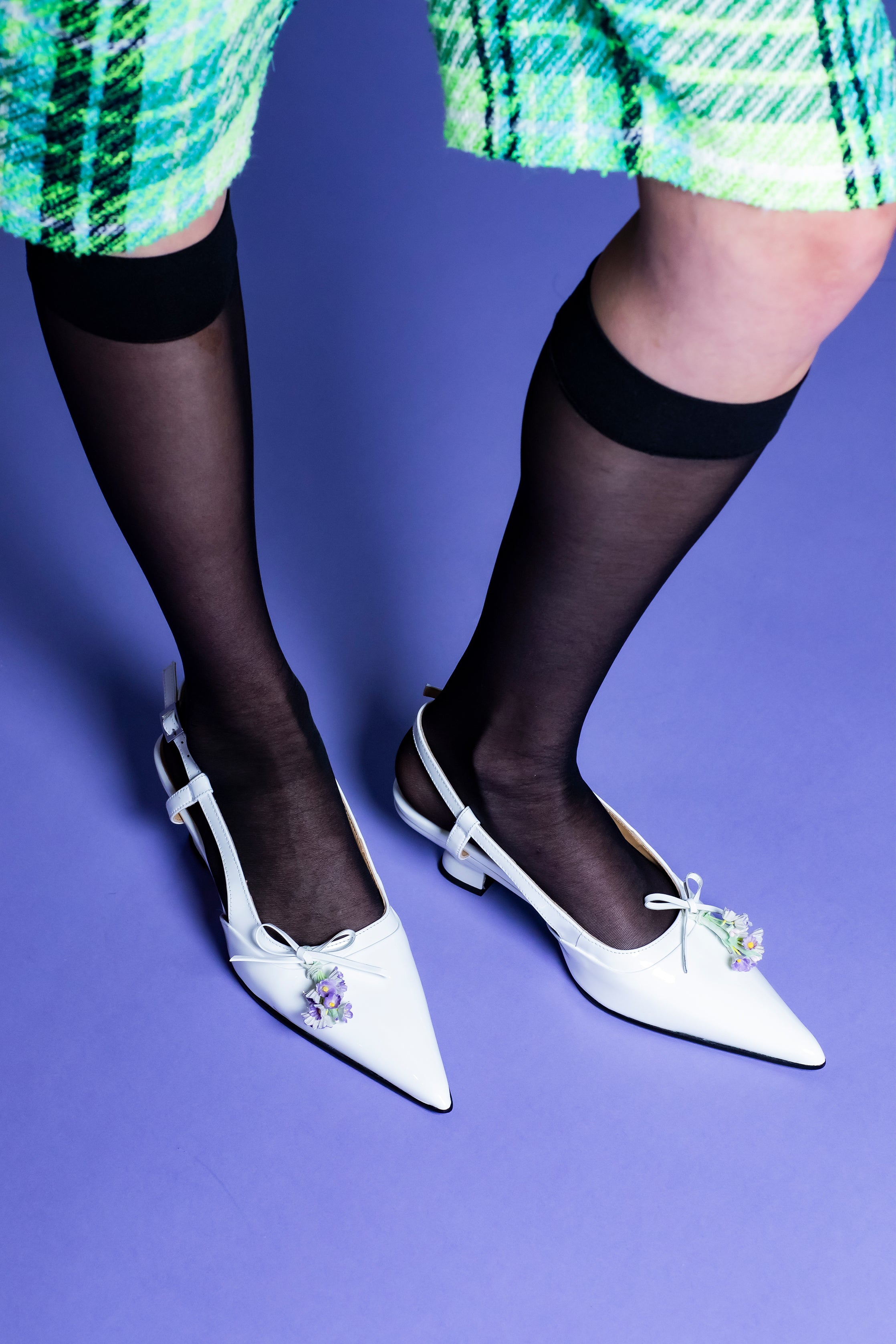 John Fluevog x Anna Sui Slingback Heels - White - Anna Sui US